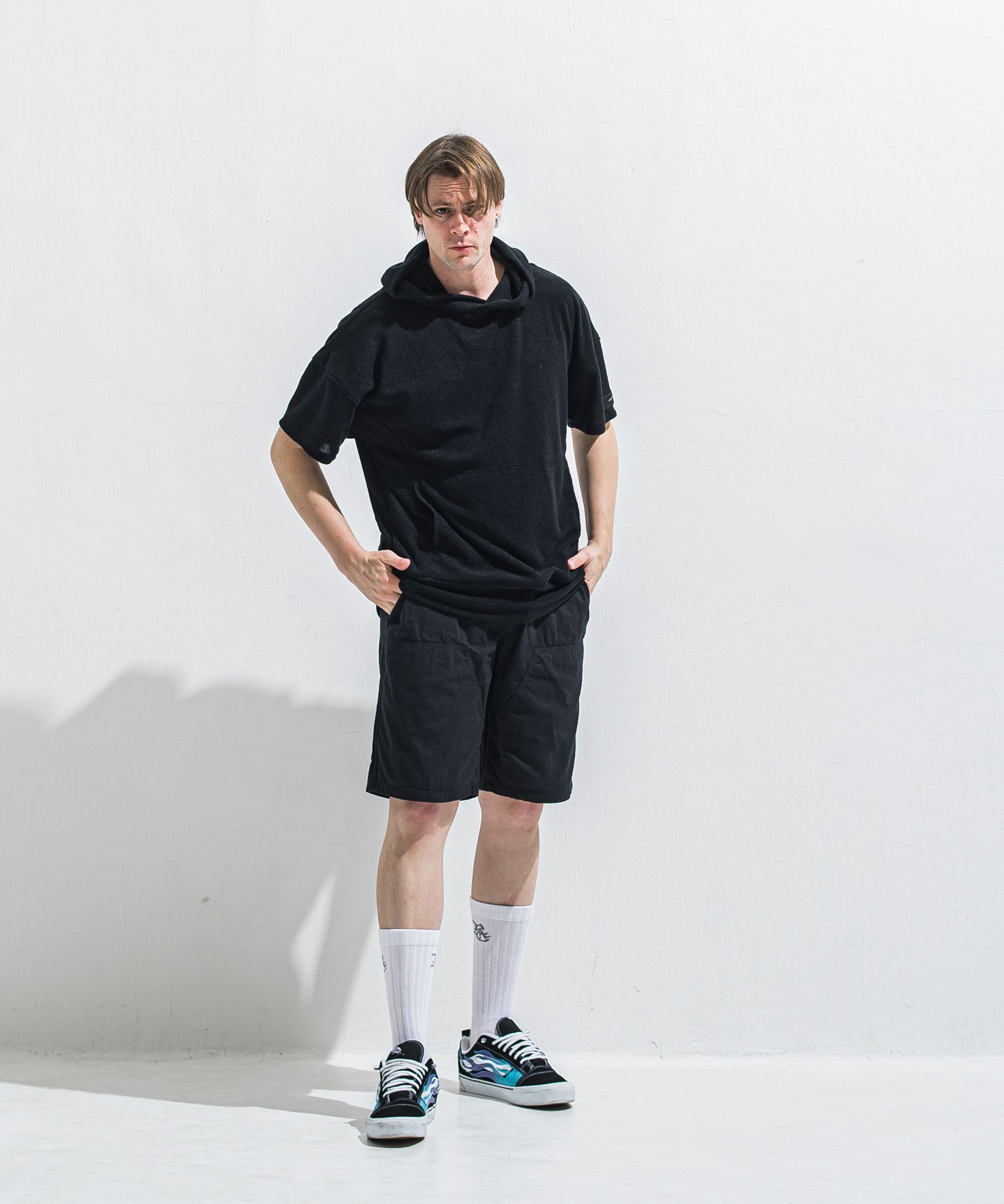 DOUBLE KNEE SHORTS / RC40-HP-007 / ダブルニーデニムハーフパンツ / ブラック (6月上旬入荷予定)