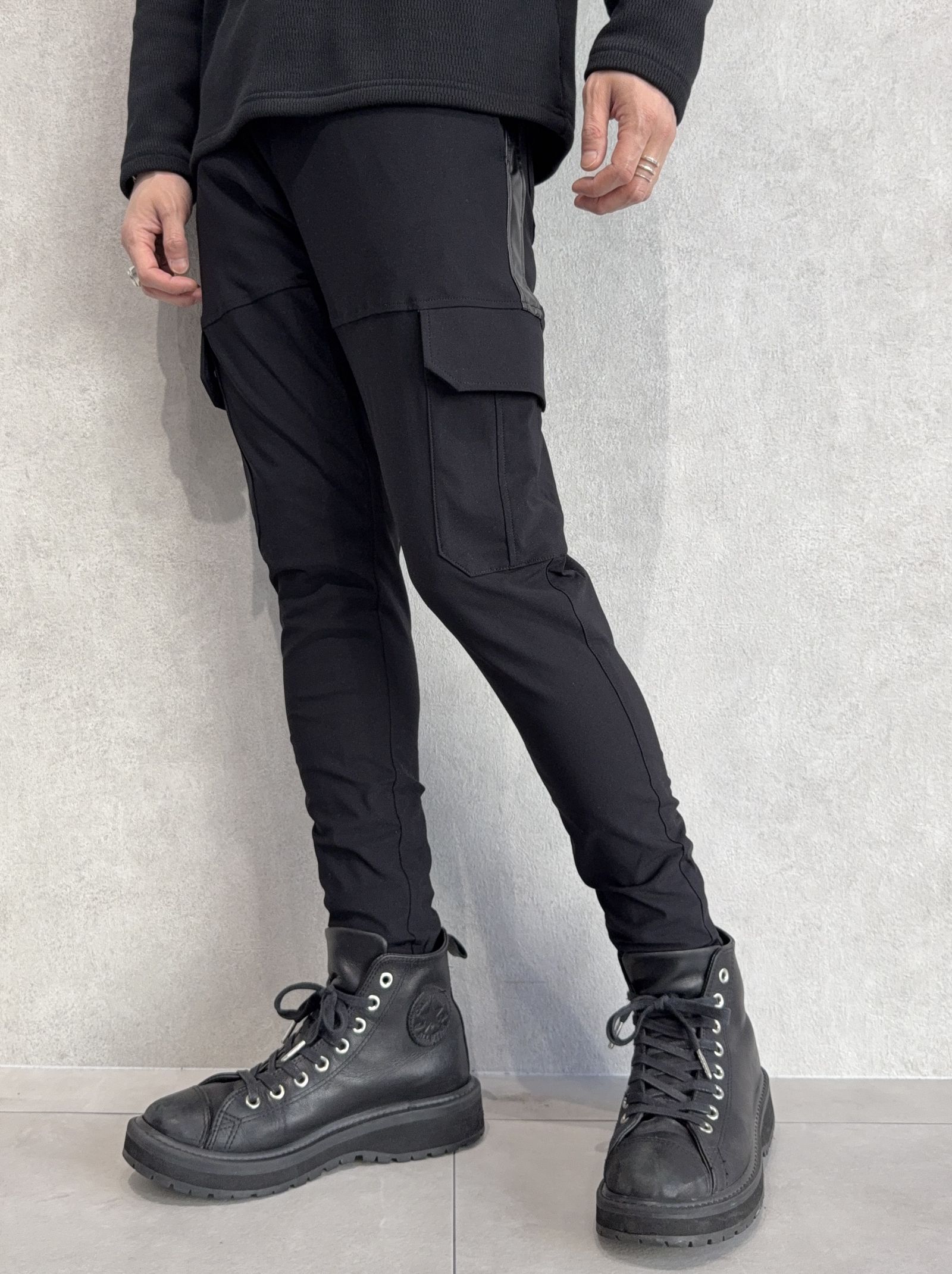 DARRELL CARGO PT / BASIC-ST-010 / レザーラインナイロンカーゴパンツ / ブラック×レザーブラック