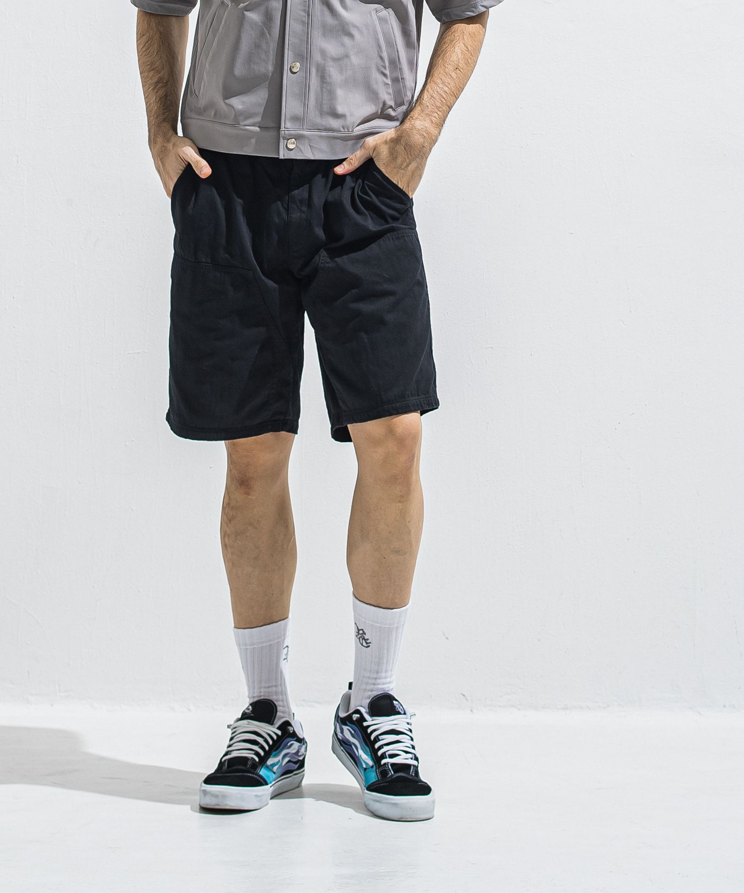 DOUBLE KNEE SHORTS / RC40-HP-007 / ダブルニーデニムハーフパンツ / ブラック (6月上旬入荷予定)