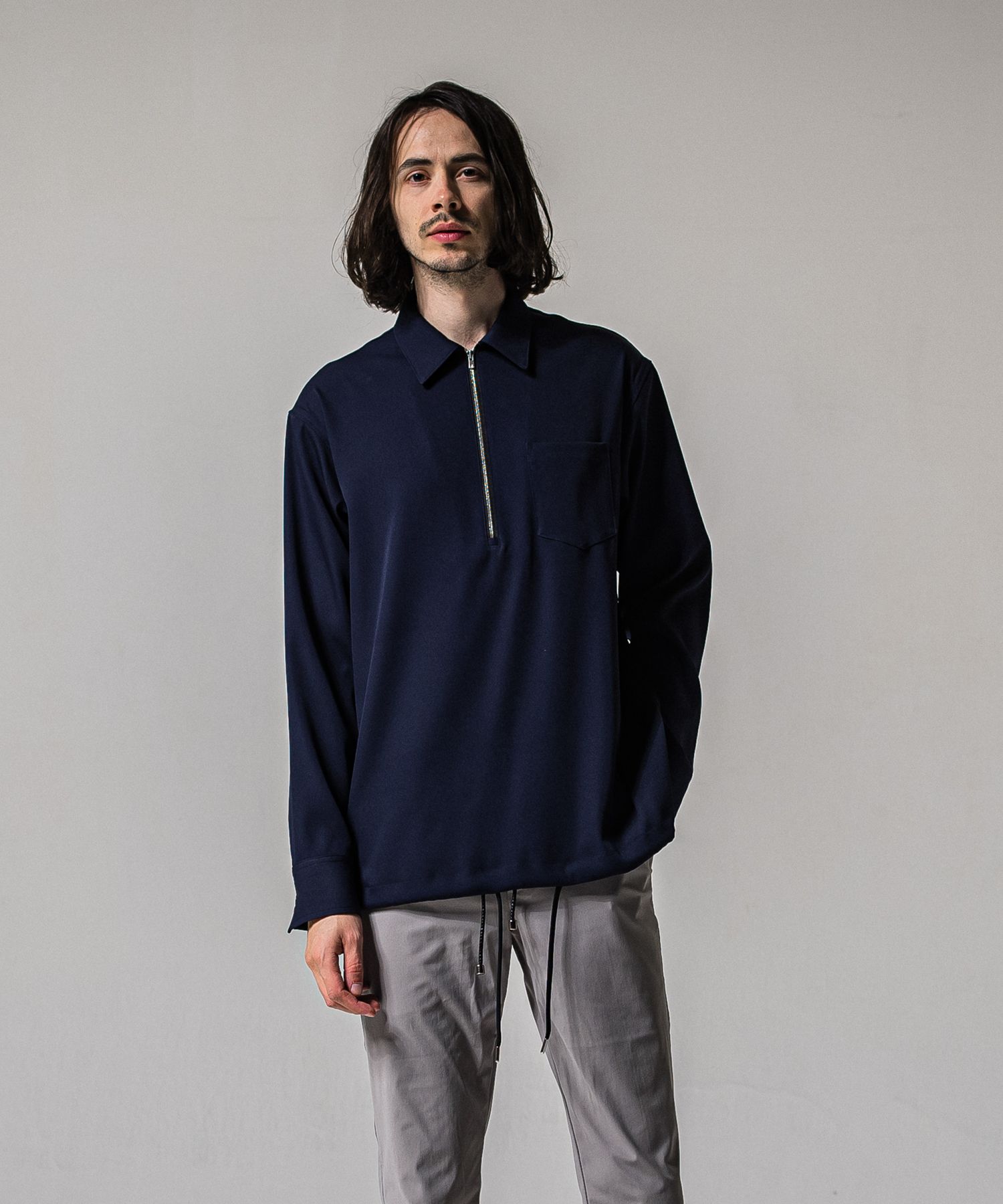 PULLOVER SATIN SHIRT / RC39-SH-002 / ハーフジップサテンシャツ / ネイビー (3月上旬入荷予定)