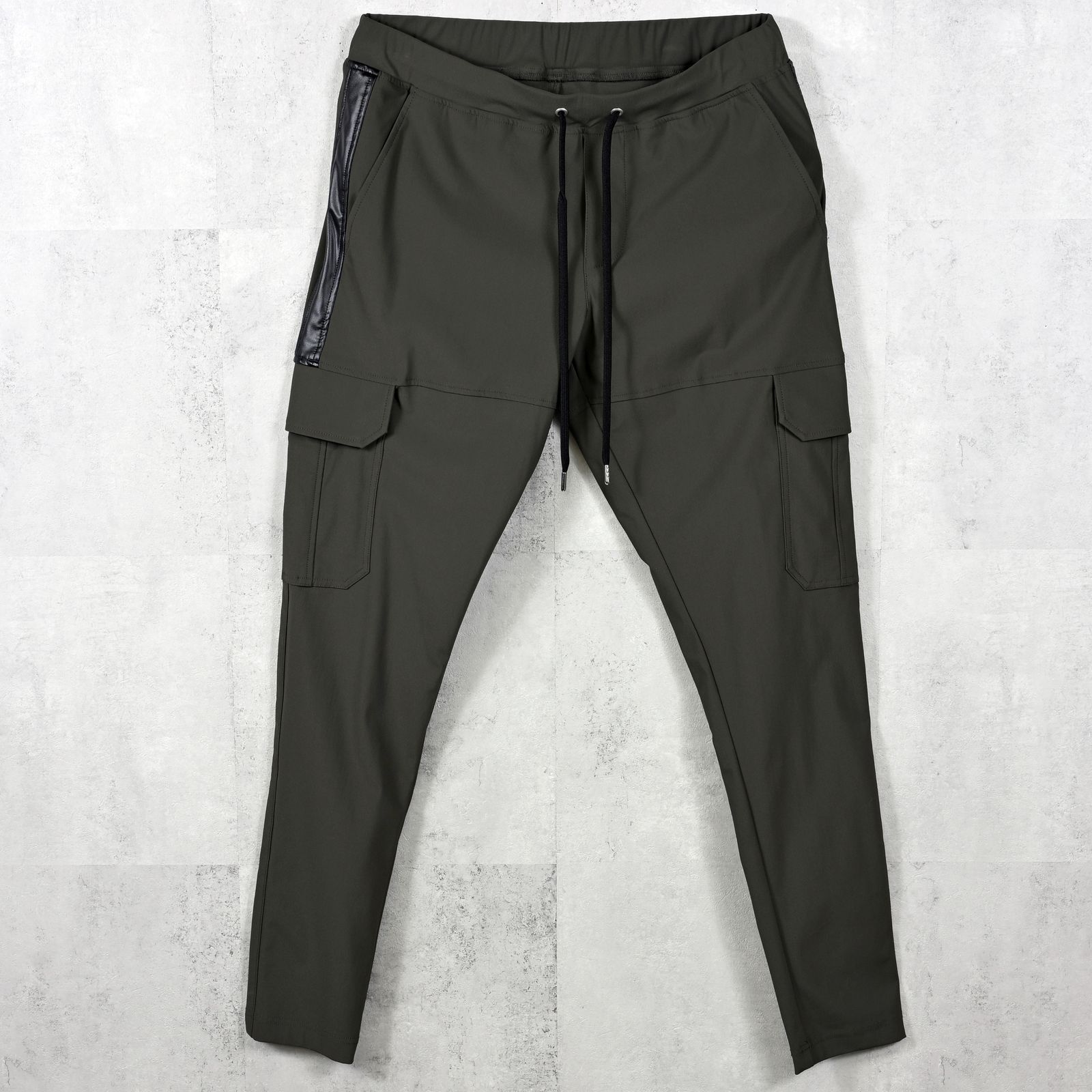 DARRELL CARGO PT / BASIC-ST-010 / ナイロン レザーラインカーゴパンツ / カーキ×レザーブラック (2月下旬入荷予定)