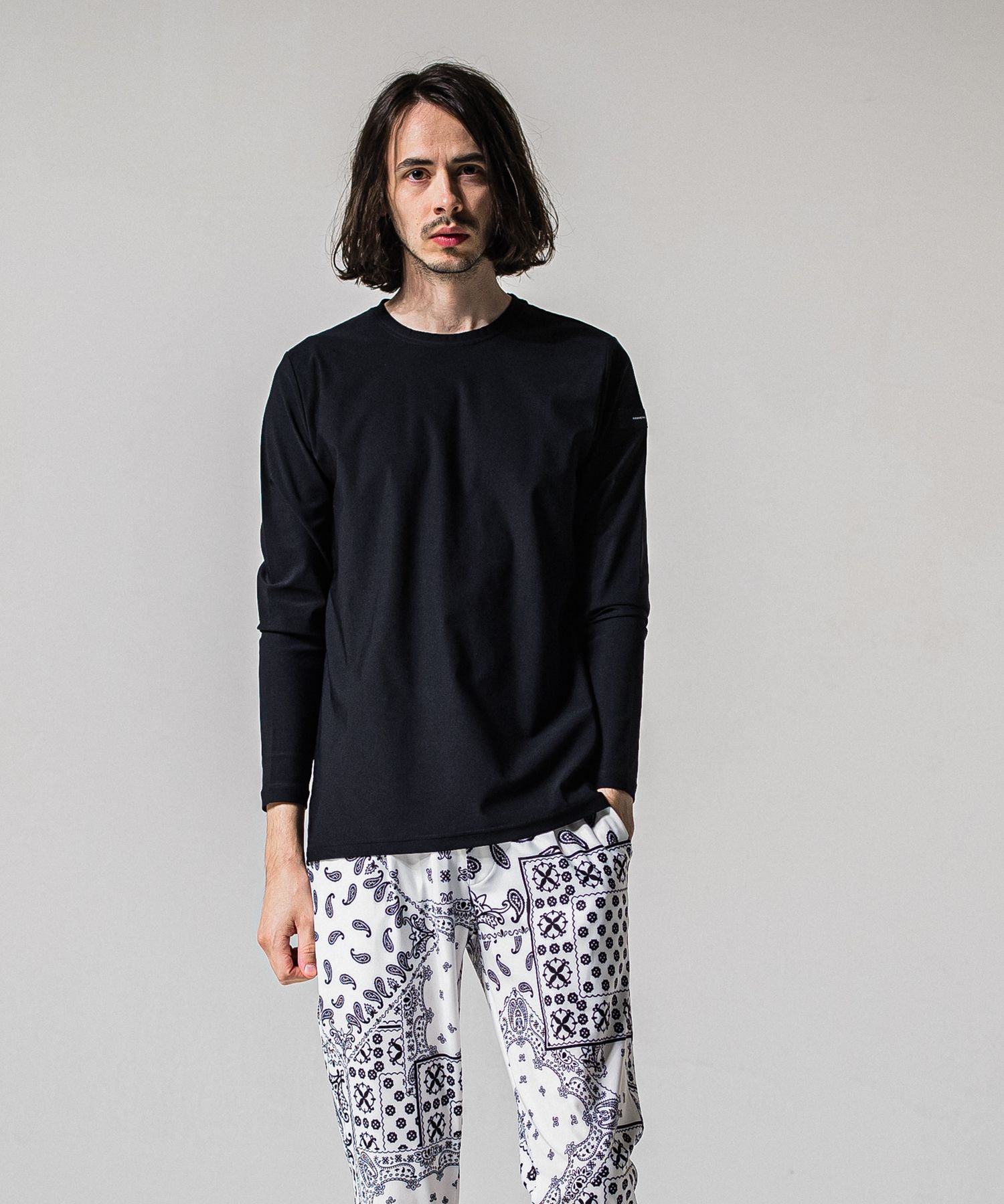 NYLON LONGSLEEVE TEE / RC39-T-006 / 無地ナイロン長袖Tシャツ / ブラック (3月上旬入荷予定)