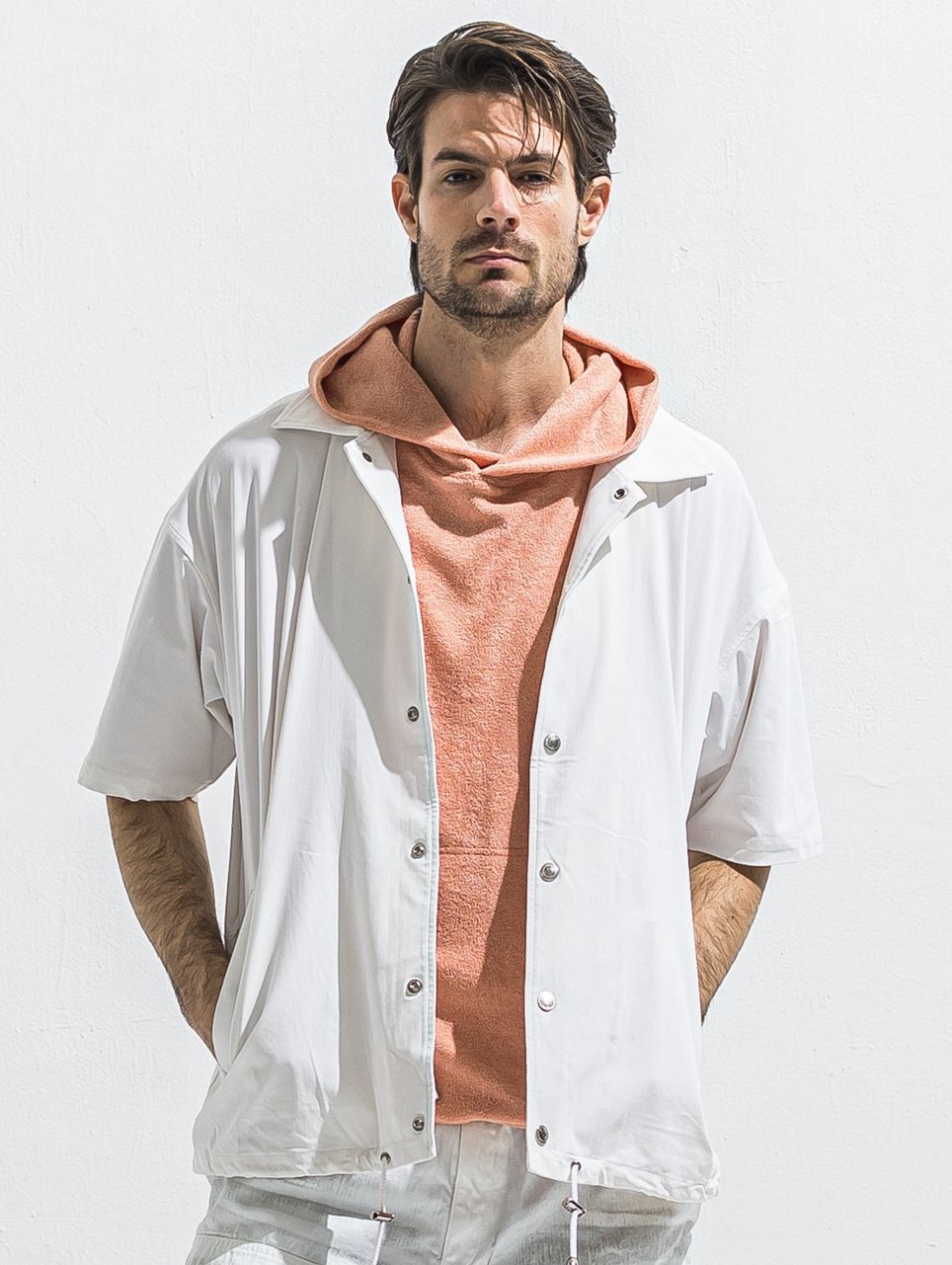 NYLON HALF COACH JACKET / RC40-C-002 / 半袖ナイロンコーチジャケット / ホワイト (5月中旬入荷予定)