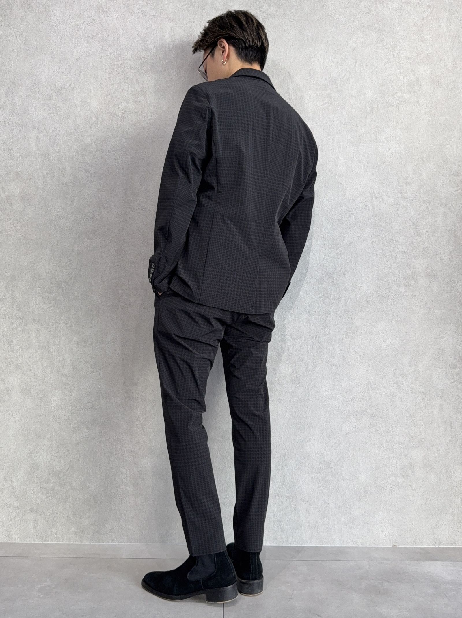 ストレッチナイロンセットアップ / uso-26062,usb-26062 / チャコール×ブラック(グレンチェック)