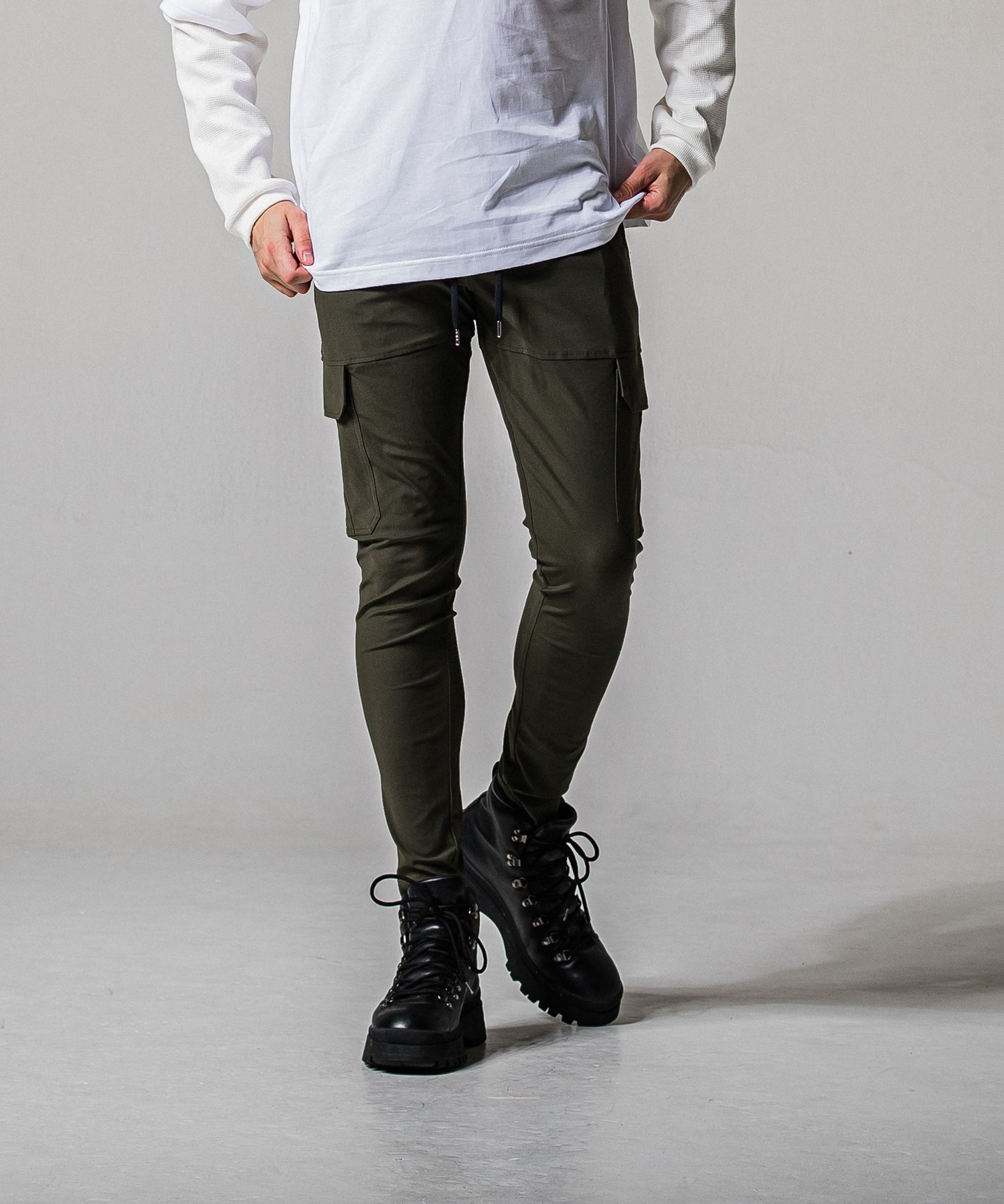 DARRELL CARGO PT / BASIC-ST-010 / ナイロン レザーラインカーゴパンツ / カーキ×レザーブラック (2月下旬入荷予定)