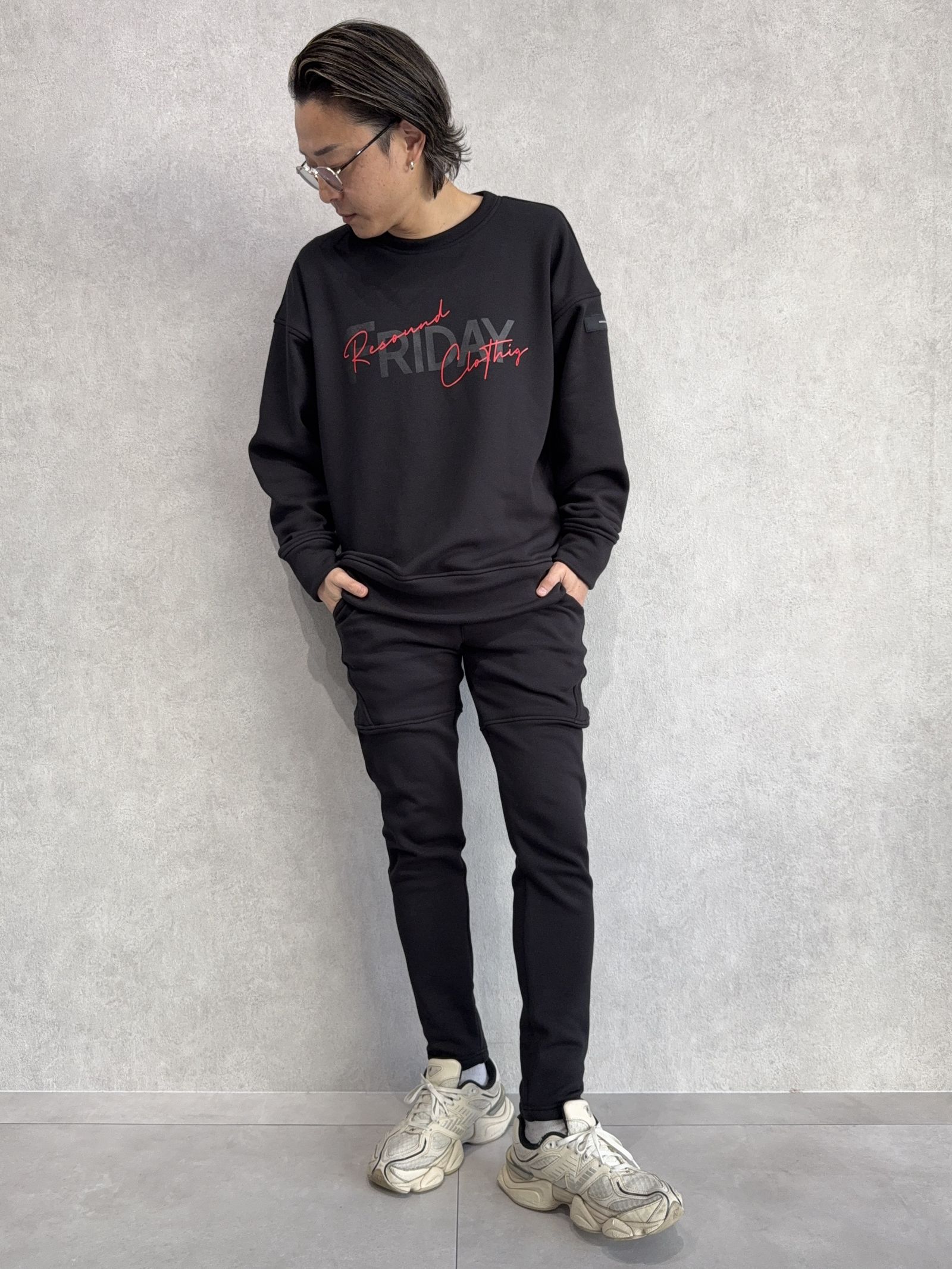 【FRIDAYコラボ】 FRIDAY OLD LOGO VELOURS FLEECE TRAINER / RCF1-C-003 / 裏起毛FRIDAYオールドロゴトレーナー / ブラック