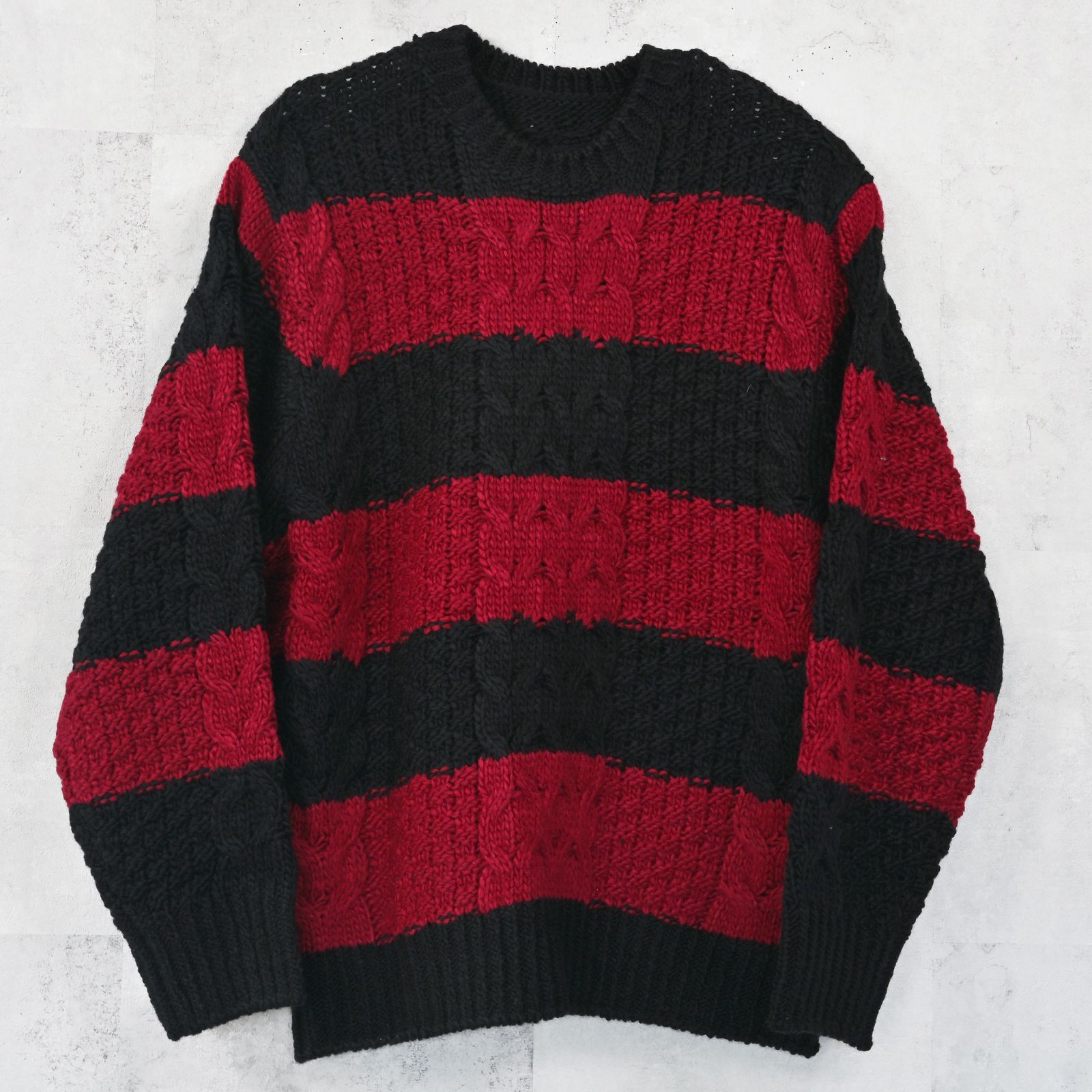 CABLE LAW SWEATER / RC42-K-002 / ケーブルニット / ブラック×レッド (10月下旬入荷予定)