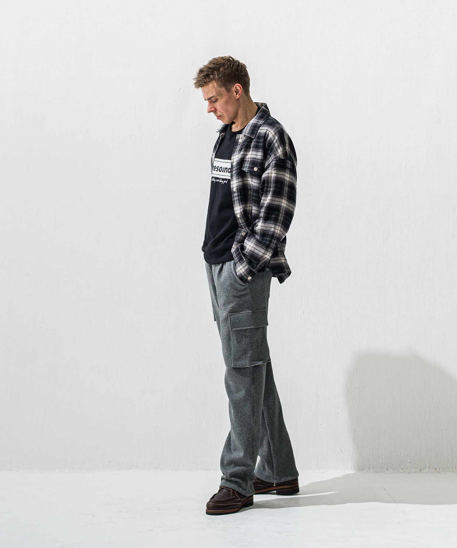 VELOURS FLEECE HEAD CARGO / RC42-ST-043 / 裏起毛セミワイドカーゴタックパンツ / チャコール (11月中旬入荷予定)