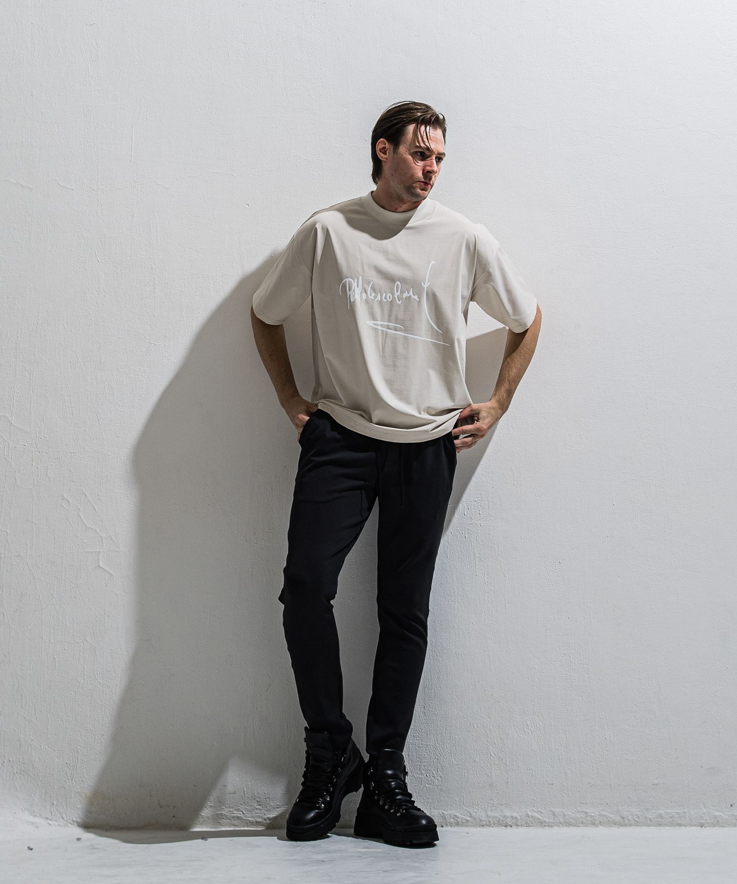 PB SIGN OVER NYLON T / DP1-T-002 / サインプリントナイロンビッグTシャツ / グレージュ (4月上旬入荷予定)