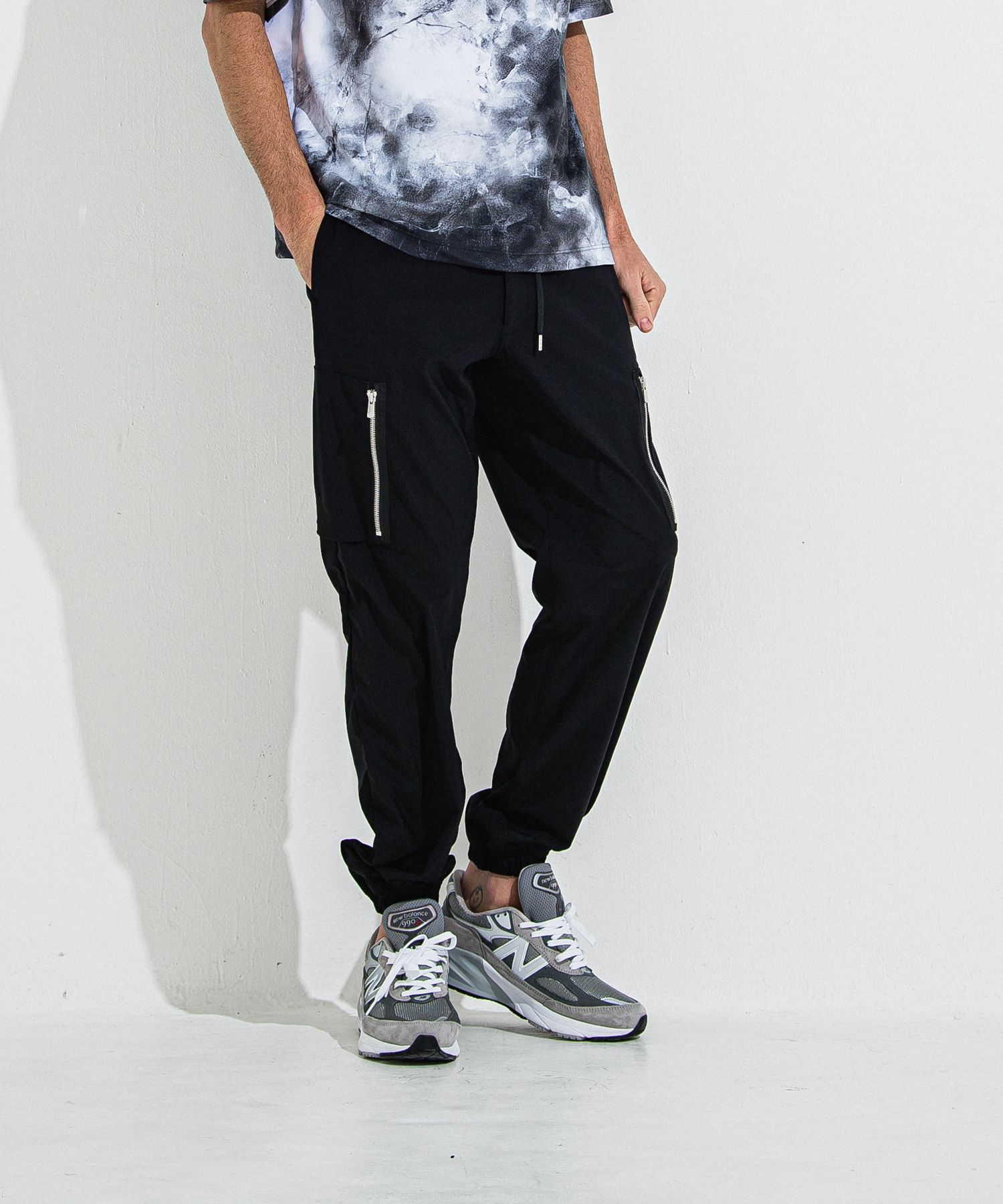 DAVID NYLON CARGO PANTS / RC36-ST-040 / ミリタリーナイロン裾ゴムカーゴパンツ / ブラック