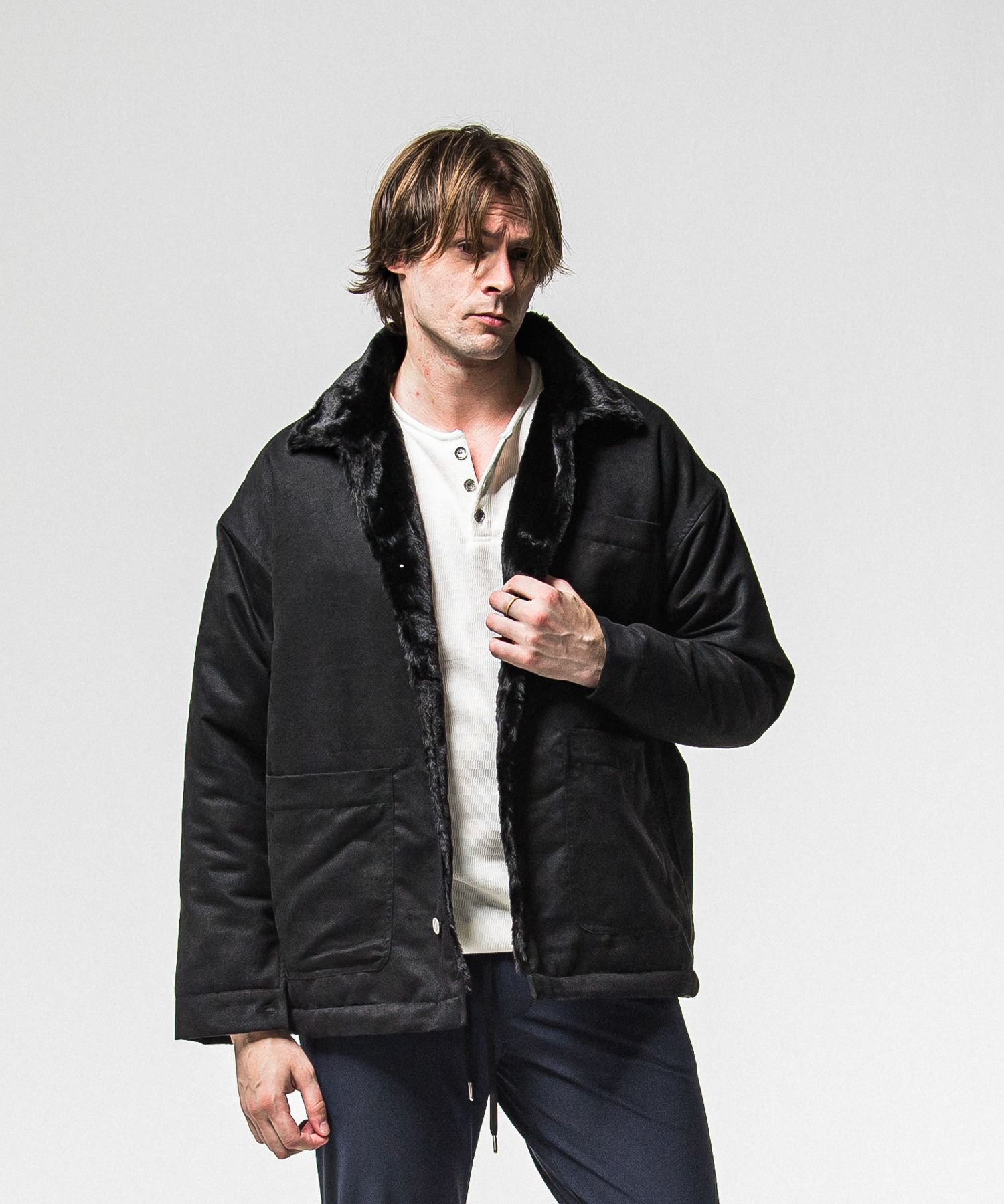 SUEDE FUR CAVER ALL / RC38-JK-003 / スエードファーカバーオール / ブラック (11月中旬入荷予定)
