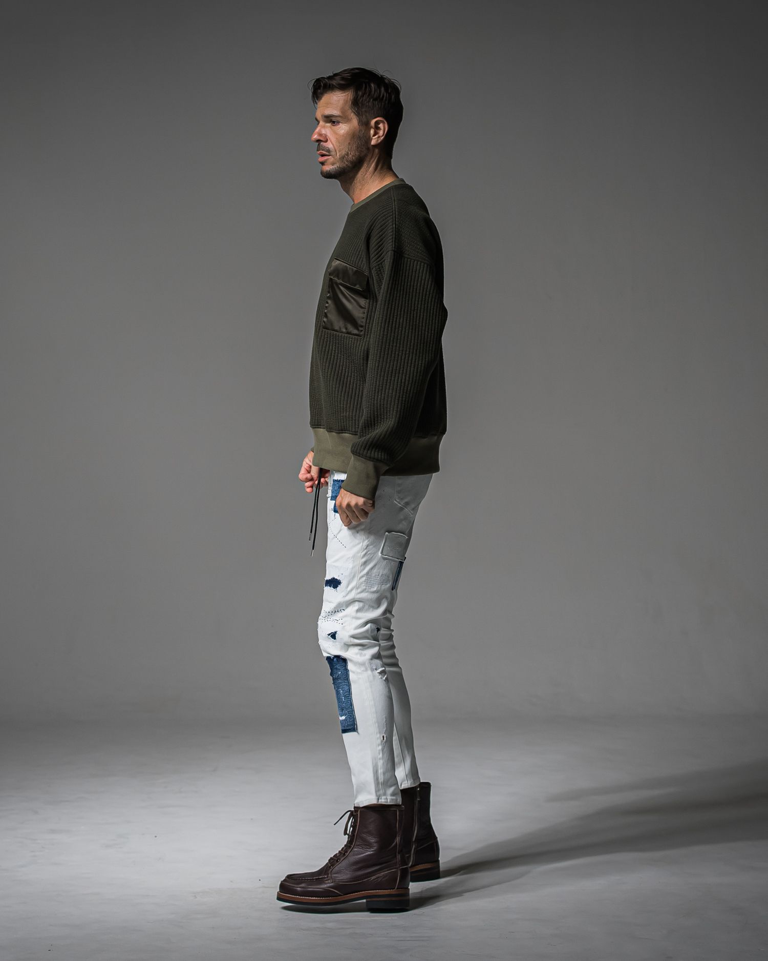 MICK DENIM JERSEY / BASIC-ST-020 / デニムジャージテーパードパンツ / ホワイトリメイク (9月上旬入荷予定)
