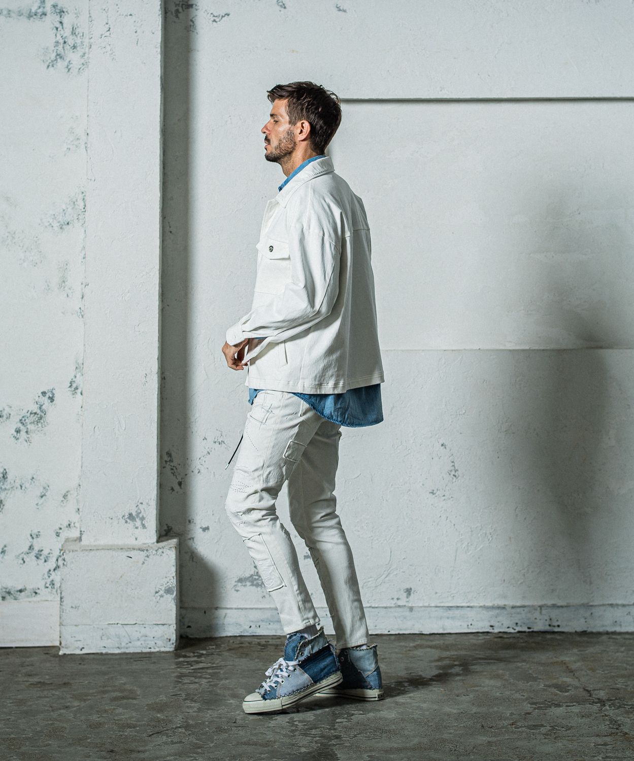 MICK DENIM JERSEY / RC35-ST-020 / デニムジャージテーパードパンツ / ホワイトリメイク