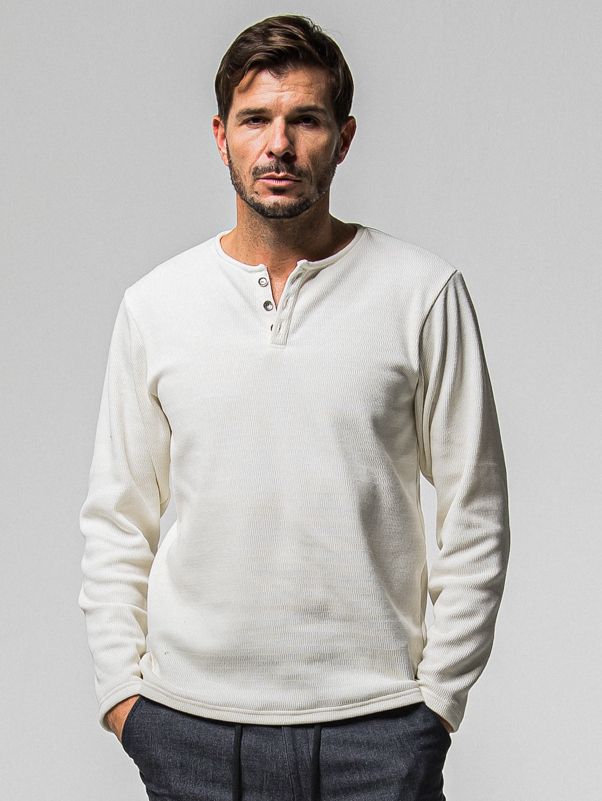 VELOURS FLEECE THERMAL HENRY / RC38-C-003 / 裏起毛サーマルヘンリーネックロングTシャツ / ホワイト (10月中旬入荷予定)