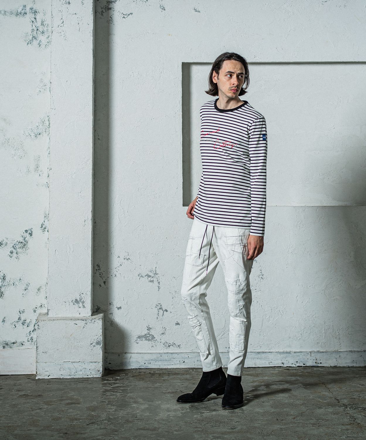 MICK DENIM JERSEY / RC35-ST-020 / デニムジャージテーパードパンツ / ホワイトリメイク