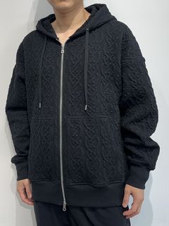 CABLE DROP ZIP HOODIE / RC33-C-004 / ケーブルジップパーカー / ブラック