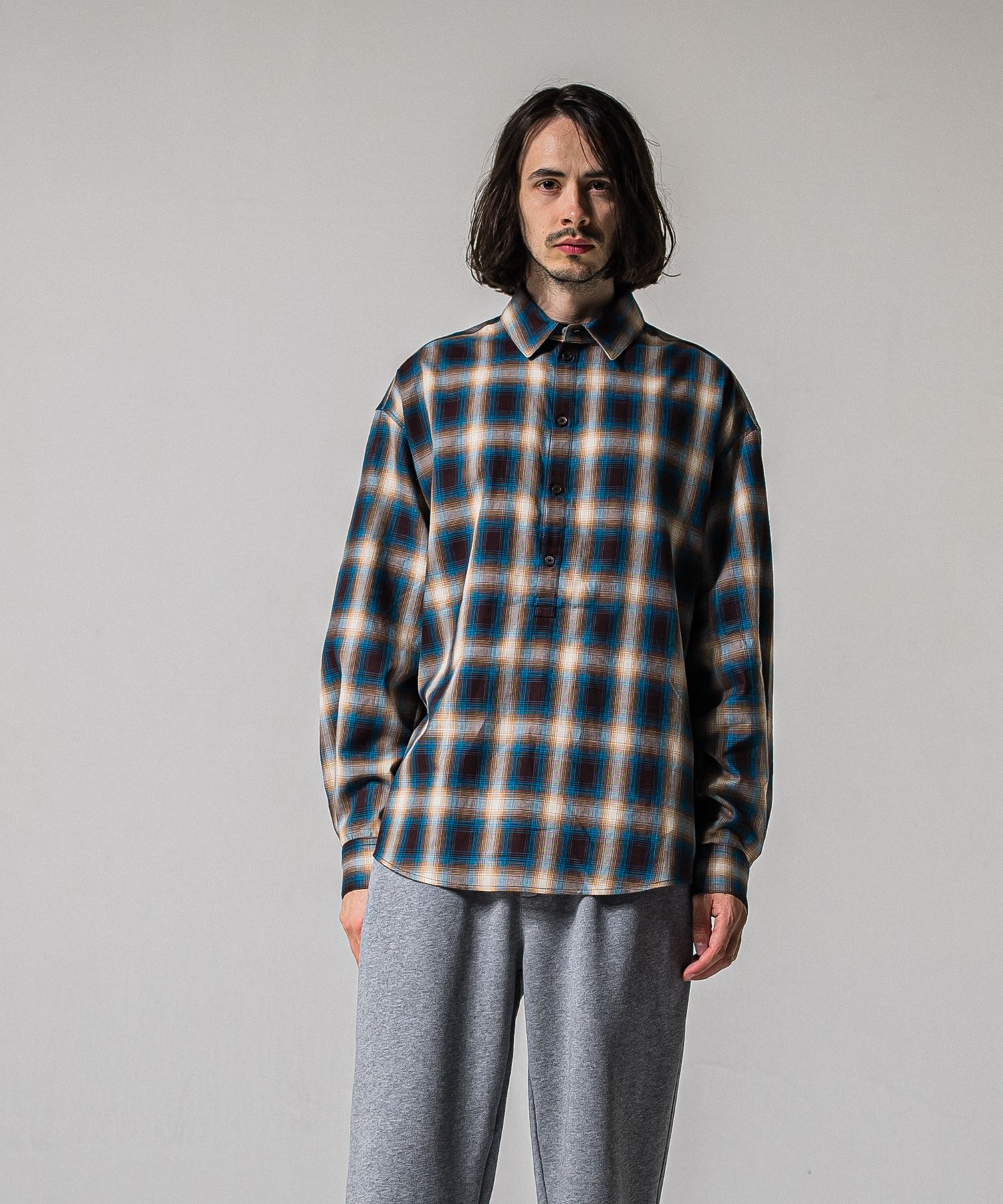 PULL JACK SHIRT / RC39-SH-003 / プルオーバーチェックシャツ / ブルー×ブラウン (3月上旬入荷予定)