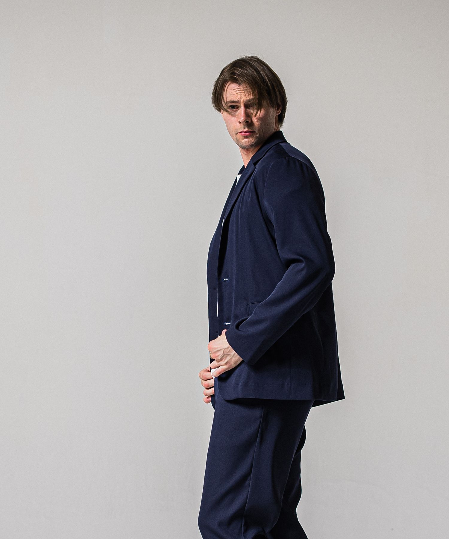 GARY LOOSE JACKET / RC39-JK-001 / サテンルーズテーラードジャケット / ネイビー (2月下旬入荷予定)