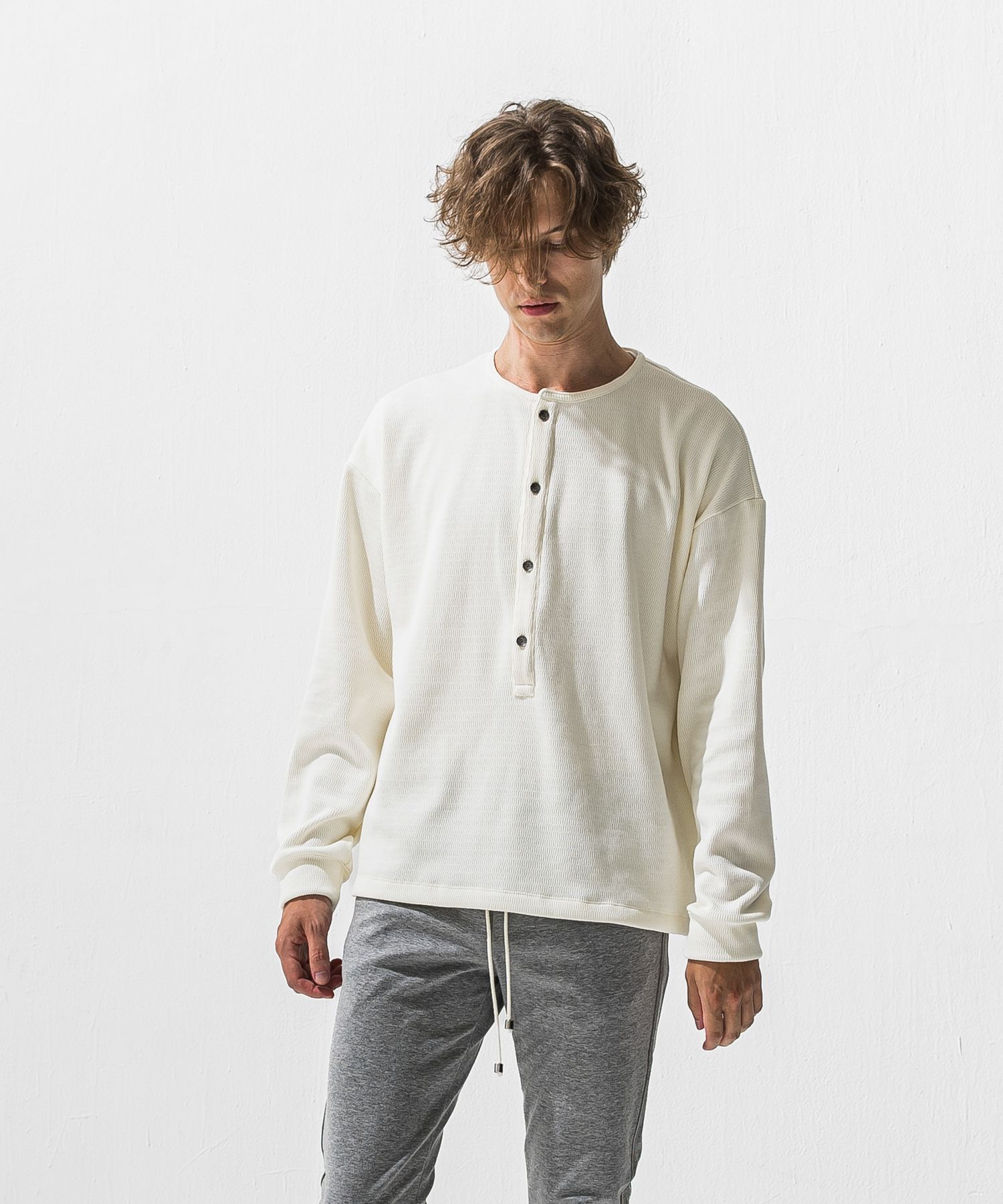 OVER HENRY VELOURS FLEECE THERMAL / RC42-C-004 / 裏起毛オーバーサイズヘンリーネックサーマル / ホワイト (10月下旬入荷予定)