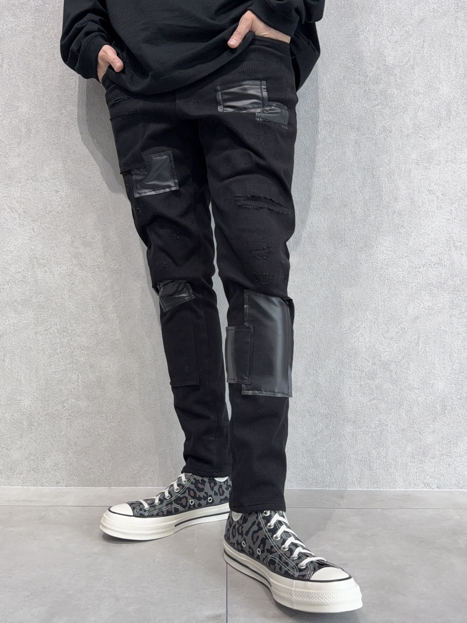 MICK DENIM JERSEY / BASIC-ST-020 / デニムジャージテーパードパンツ / ブラックリメイク