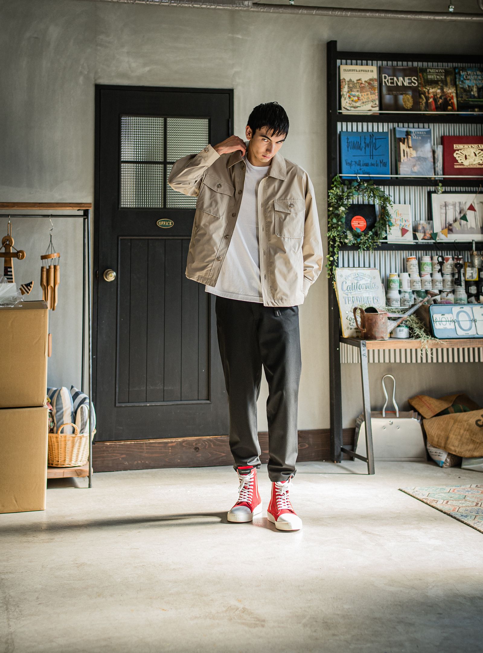 PAT WIDE EASY PANTS / RC31-ST-036 / ベルト付きテーパードワイドパンツ / ブラック