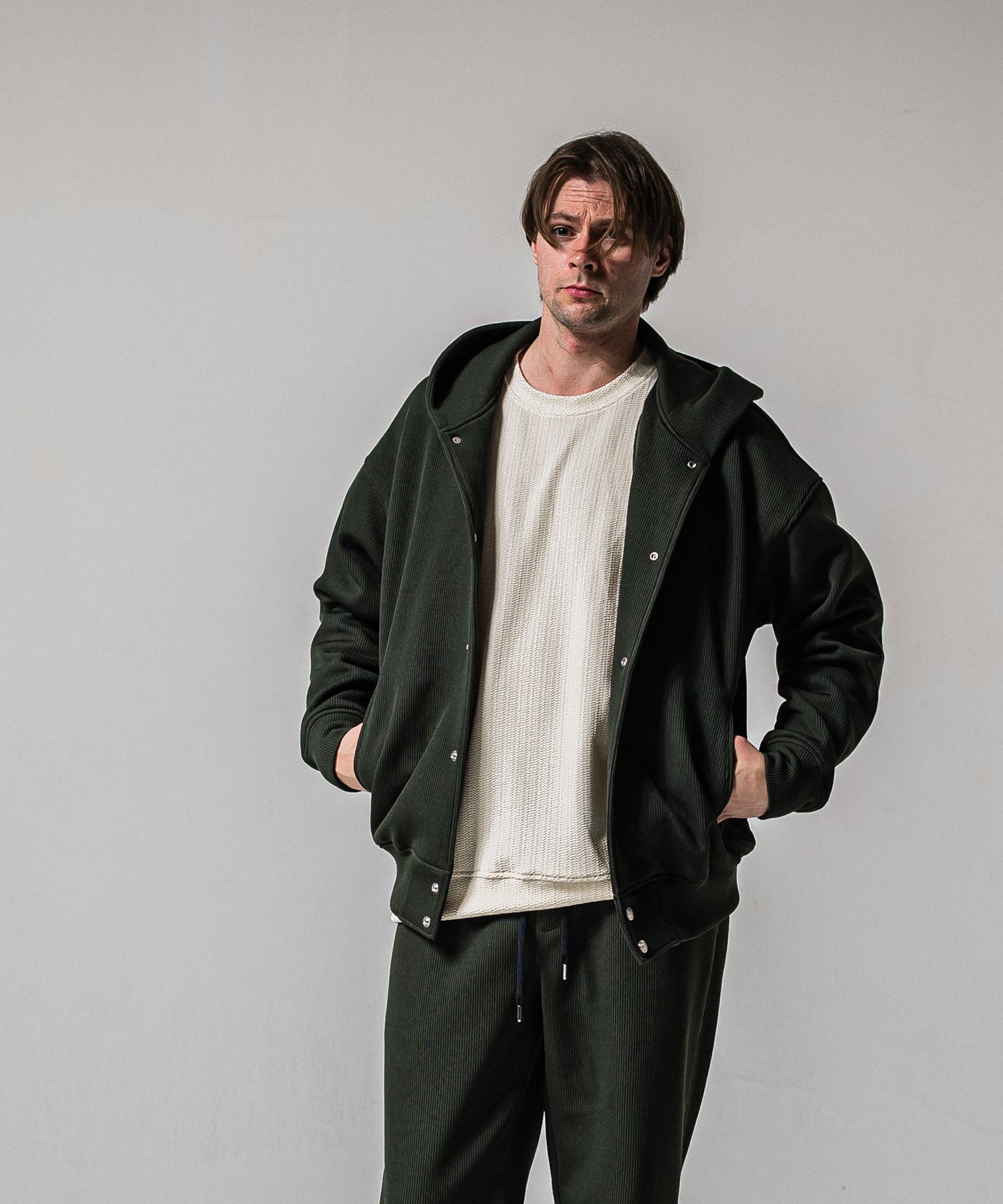 AZE VARSITY HOODIE / RC39-C-006 / 高機能畦編みニットトレーナー / カーキ (1月中旬入荷予定)