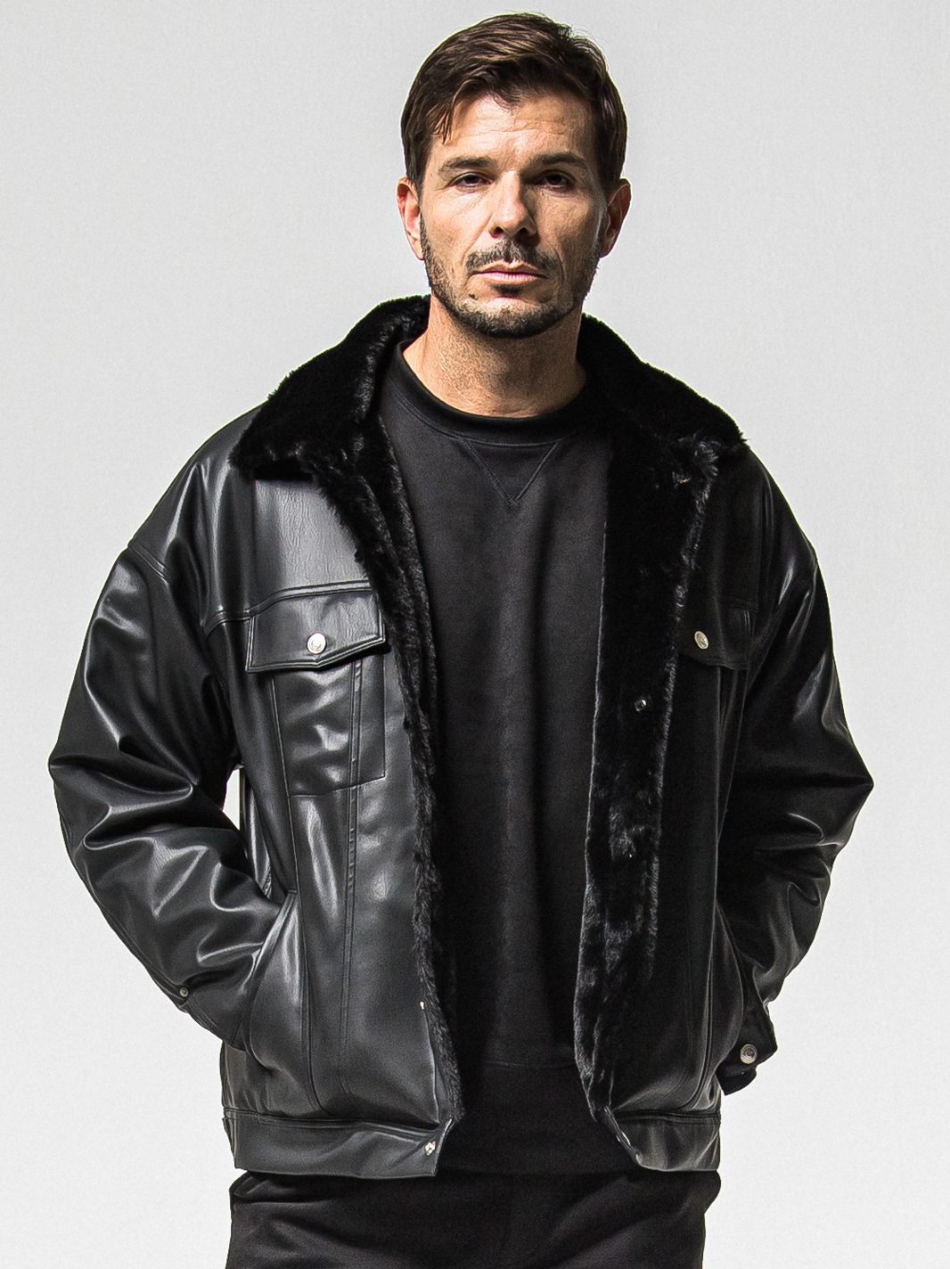 LEATHER FUR OVER G / RC38-JK-002 / レザーファーGジャン / ブラック (11月中旬入荷予定)