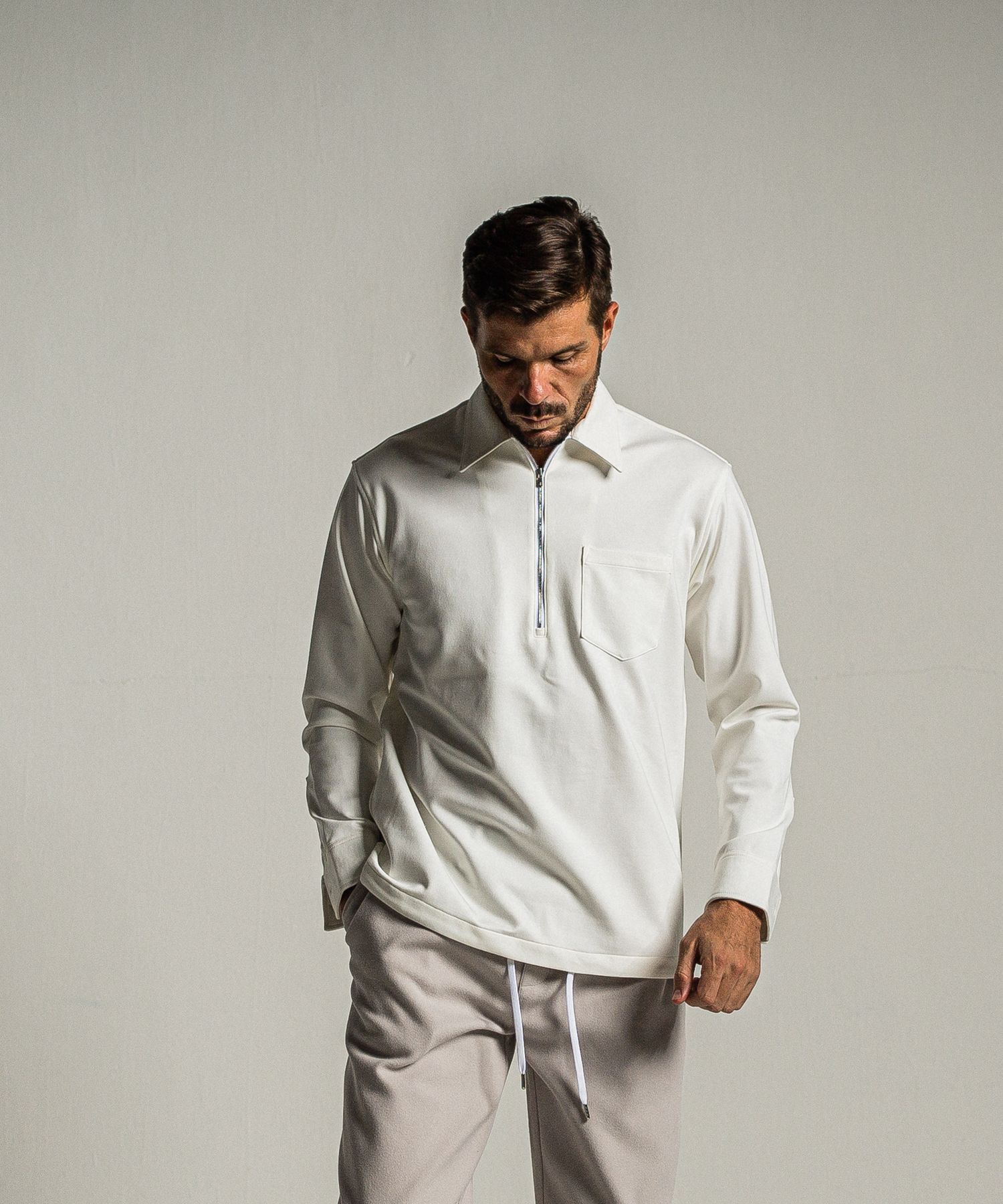 PULLOVER JERSEY SHIRT / RC34-SH-002 / 裏起毛ハーフジップシャツ / ホワイト