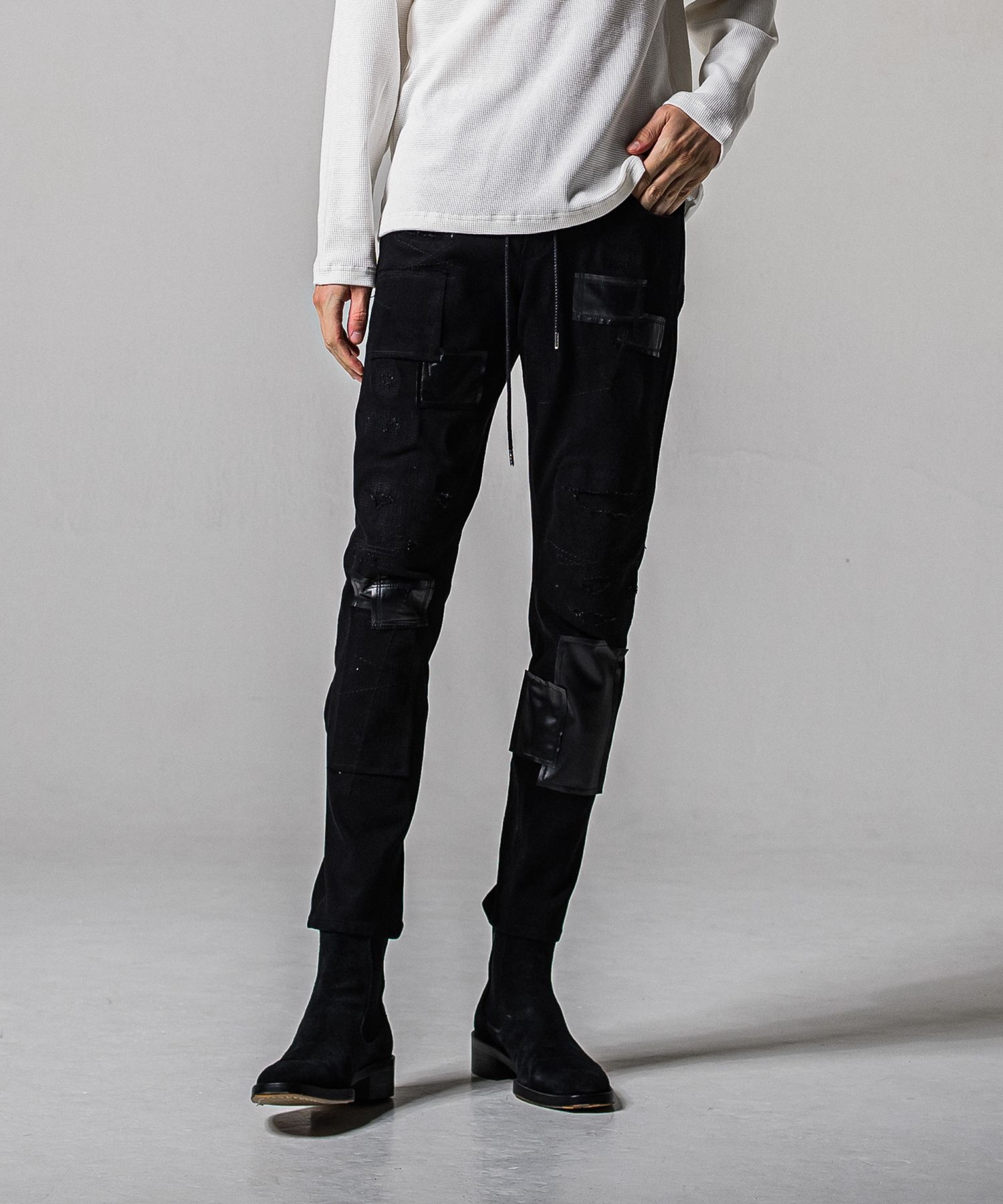MICK DENIM JERSEY / BASIC-ST-020 / デニムジャージテーパードパンツ / ブラックリメイク (2月中旬入荷予定)