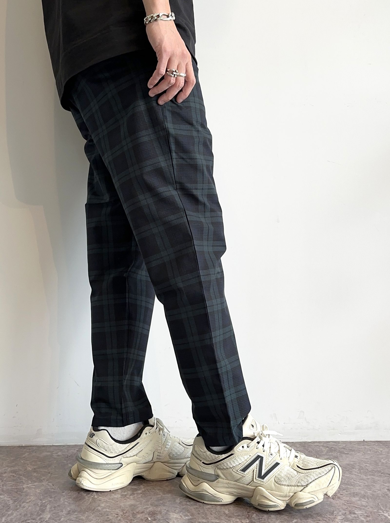 PAT WIDE EASY PANTS / RC32-ST-036 / ベルト付きテーパードワイドパンツ / グリーンチェック