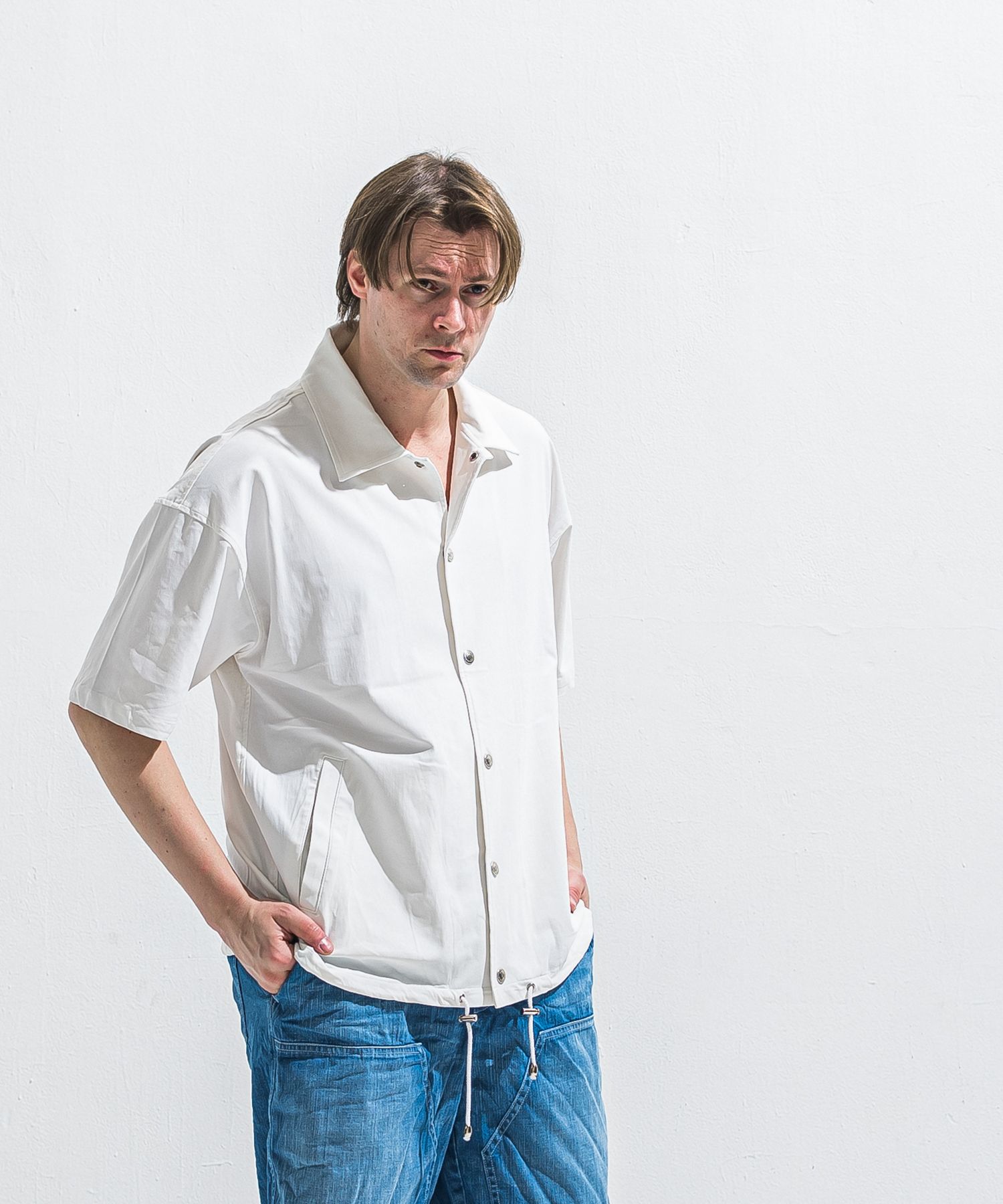 NYLON HALF COACH JACKET / RC40-C-002 / 半袖ナイロンコーチジャケット / ホワイト (5月中旬入荷予定)