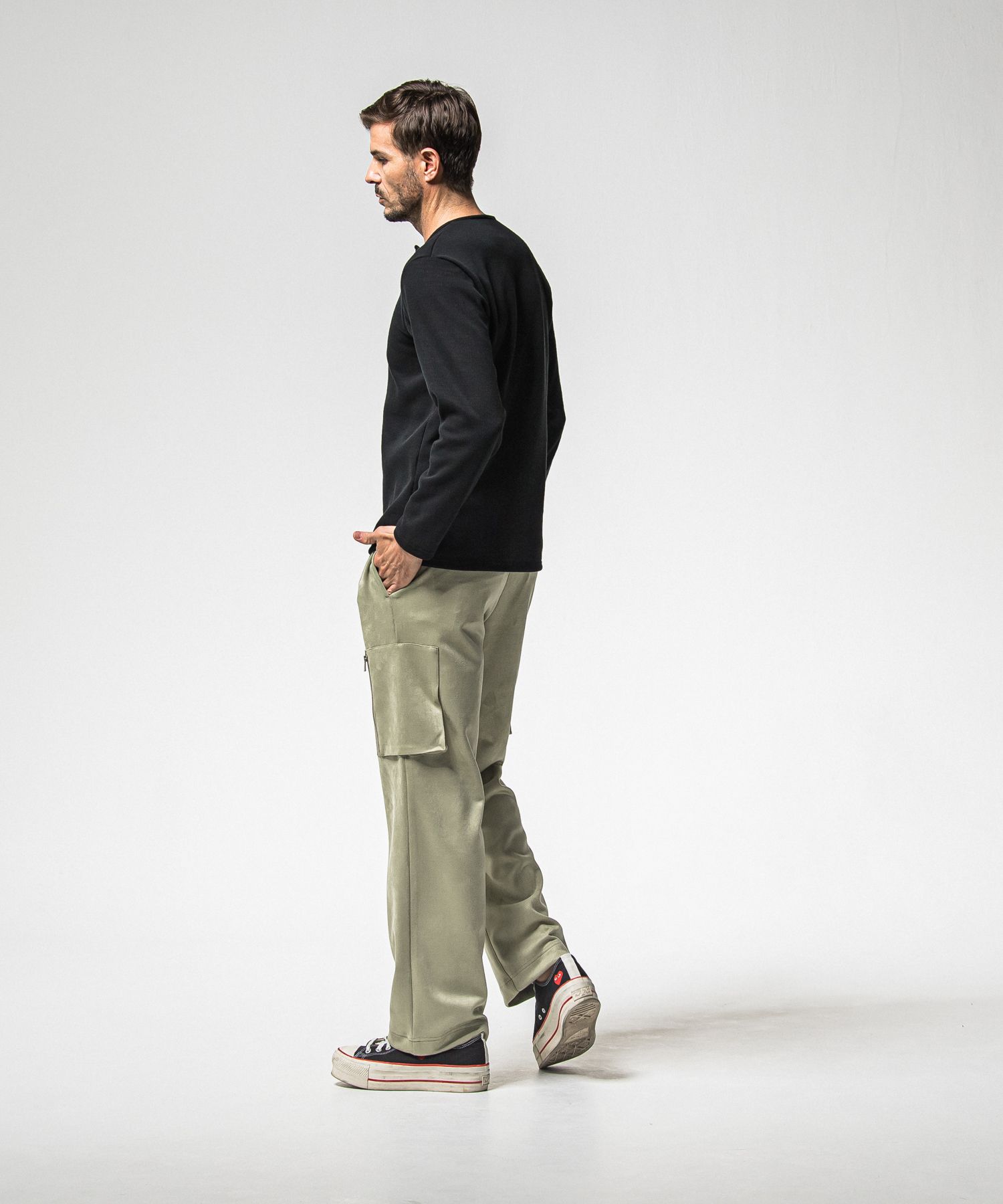 VELOURS FLEECE THERMAL HENRY / RC38-C-003 / 裏起毛サーマルヘンリーネックロングTシャツ / ブラック (10月中旬入荷予定)