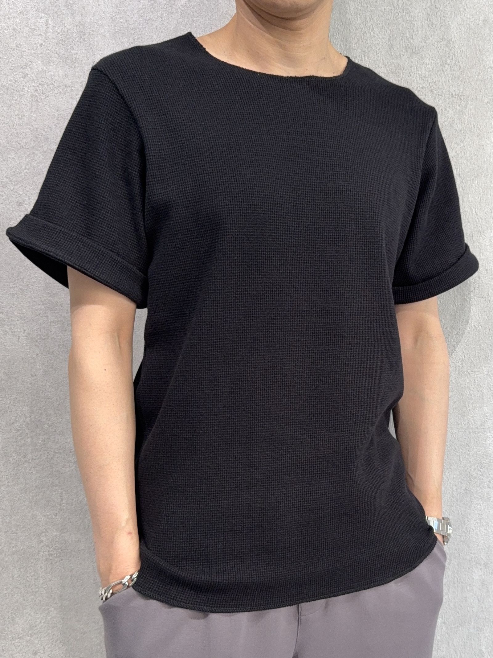 CUT OFF THERMAL TEE / RC39-T-003 / サーマルロールアップTシャツ / ブラック