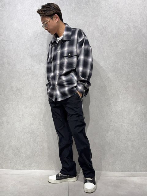 RESOUND新作チェックシャツ×ワイドラインパンツコーデ
