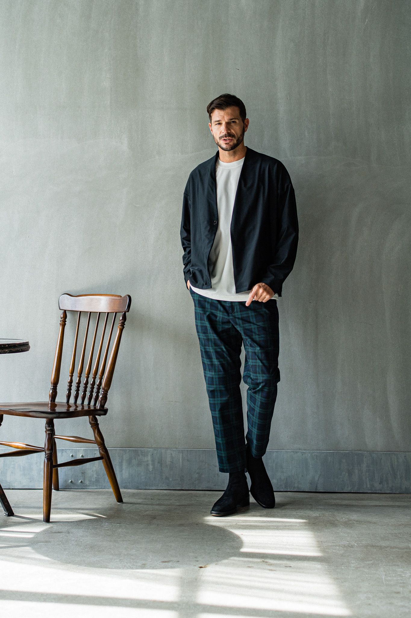 PAT WIDE EASY PANTS / RC32-ST-036 / ベルト付きテーパードワイドパンツ / グリーンチェック