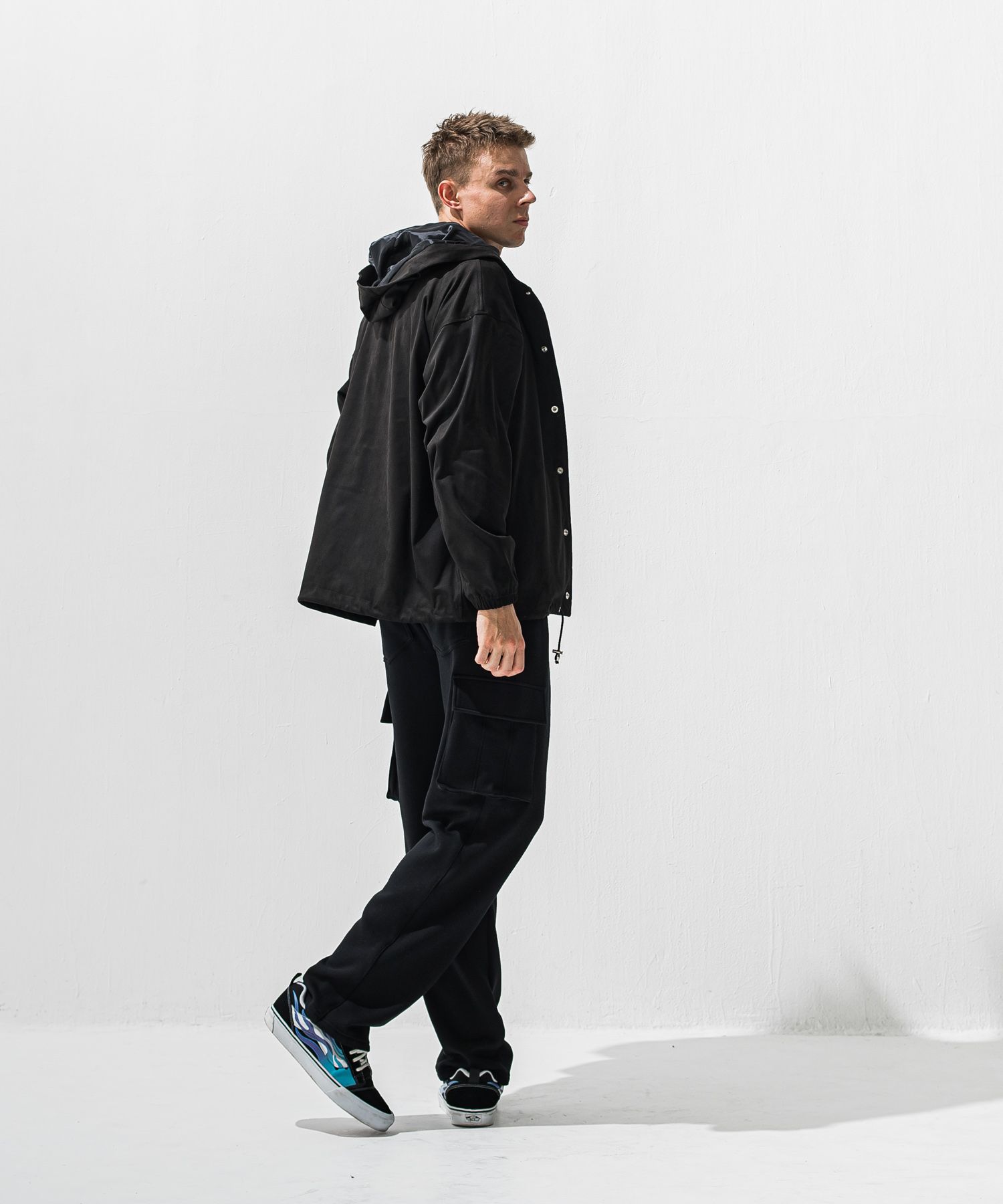 VELOURS FLEECE HEAD CARGO / RC42-ST-043 / 裏起毛セミワイドカーゴタックパンツ / ブラック (11月中旬入荷予定)