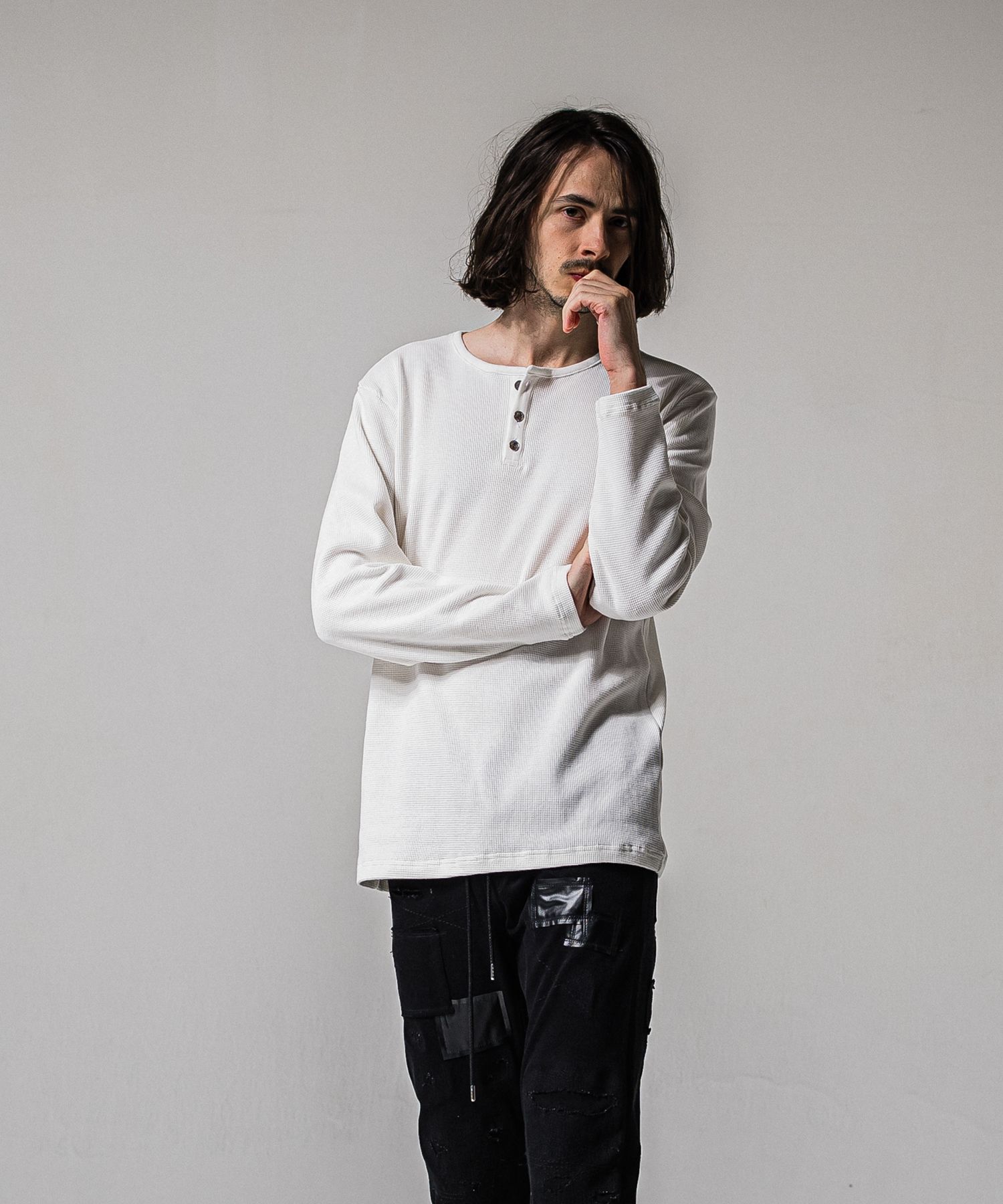 WAFFLE HENRY / RC39-C-001 / サーマルヘンリーネックロングTシャツ / ホワイト (1月中旬入荷予定)