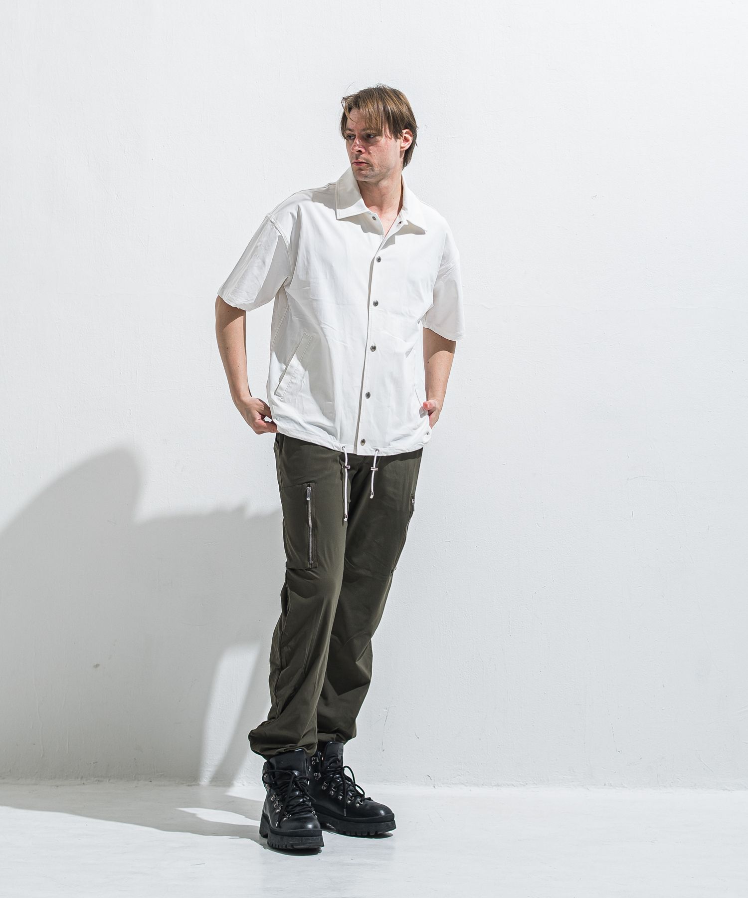 DAVID NYLON CARGO PANTS / RC40-ST-040 / ミリタリーナイロン裾ゴムカーゴパンツ / カーキ (6月中旬入荷予定)