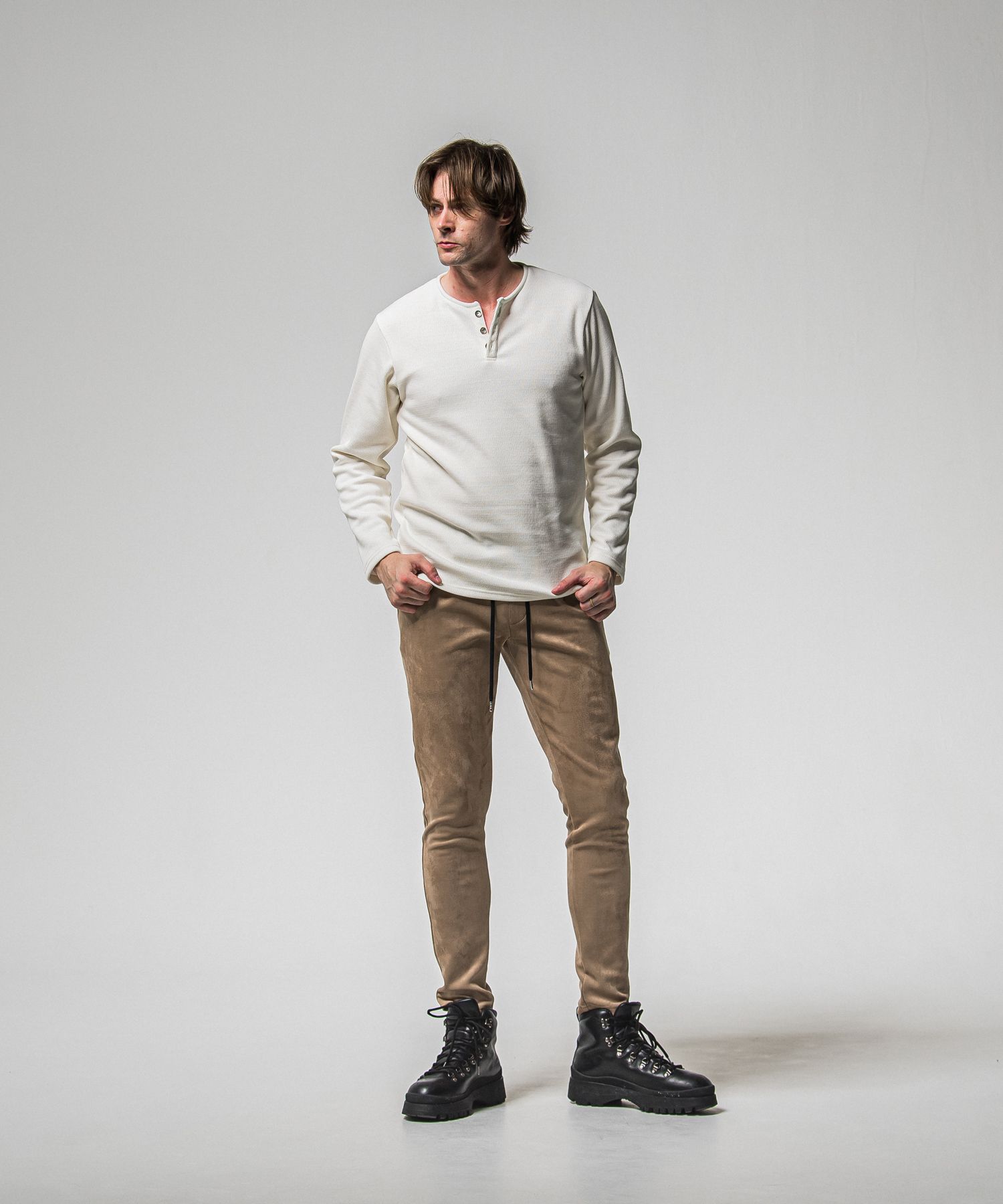 VELOURS FLEECE THERMAL HENRY / RC38-C-003 / 裏起毛サーマルヘンリーネックロングTシャツ / ホワイト (10月中旬入荷予定)