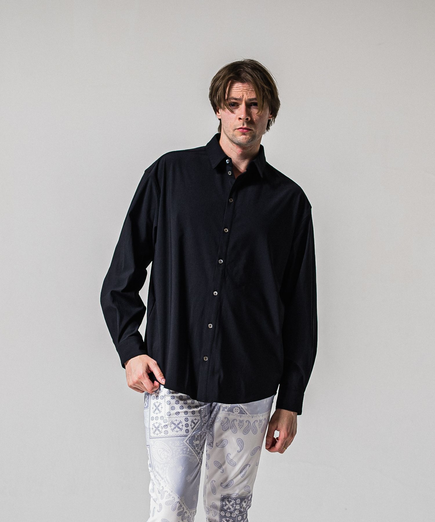 NYLON JACK SHIRTS / RC39-SH-001 / オーバーサイズナイロンシャツ / ブラック (2月上旬入荷予定)