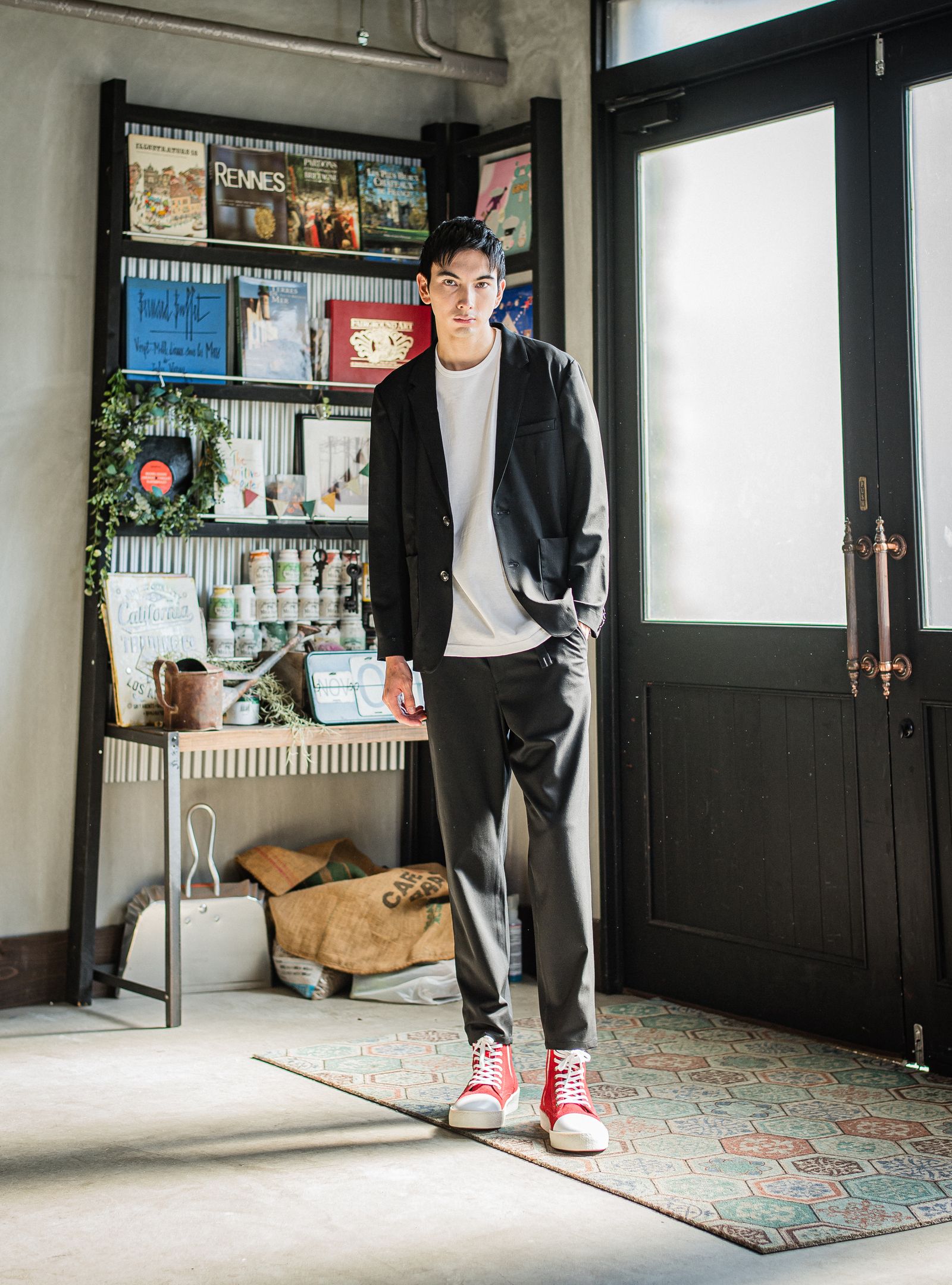 PAT WIDE EASY PANTS / RC31-ST-036 / ベルト付きテーパードワイドパンツ / ブラック