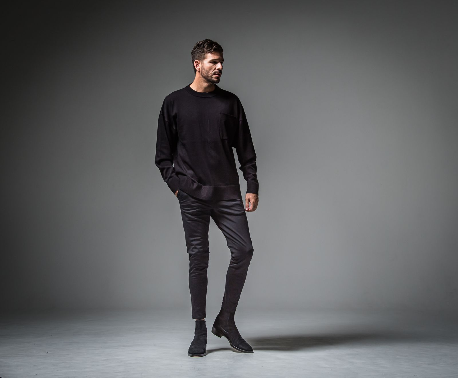 POCKET OVER SWEATER / RC30-K-002 / ポケットルーズニット / ブラック