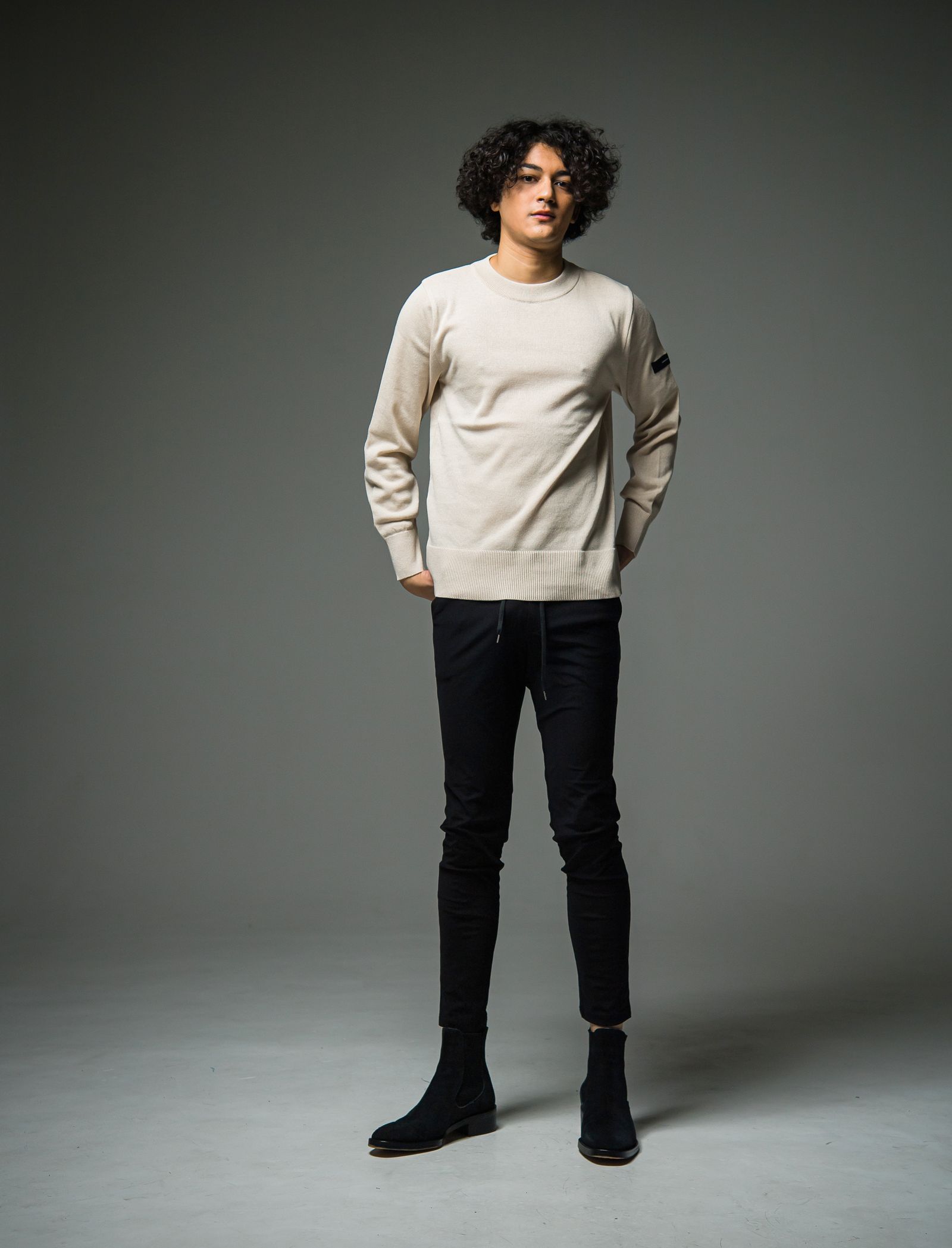 SILK KNT LONG SLEEVE / RC29-K-001 / 無地コットンニット / ベージュ