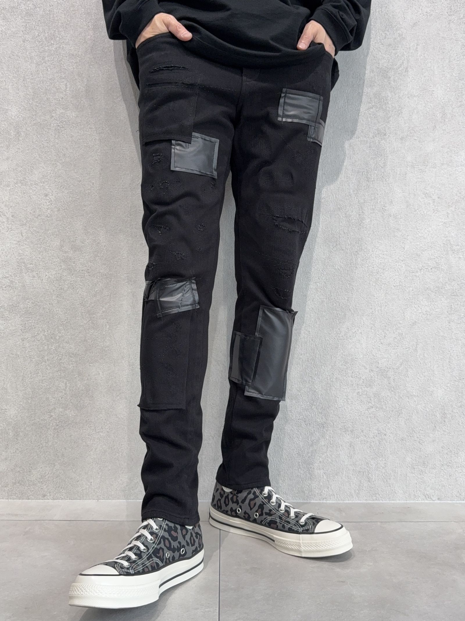 MICK DENIM JERSEY / BASIC-ST-020 / デニムジャージテーパードパンツ / ブラックリメイク