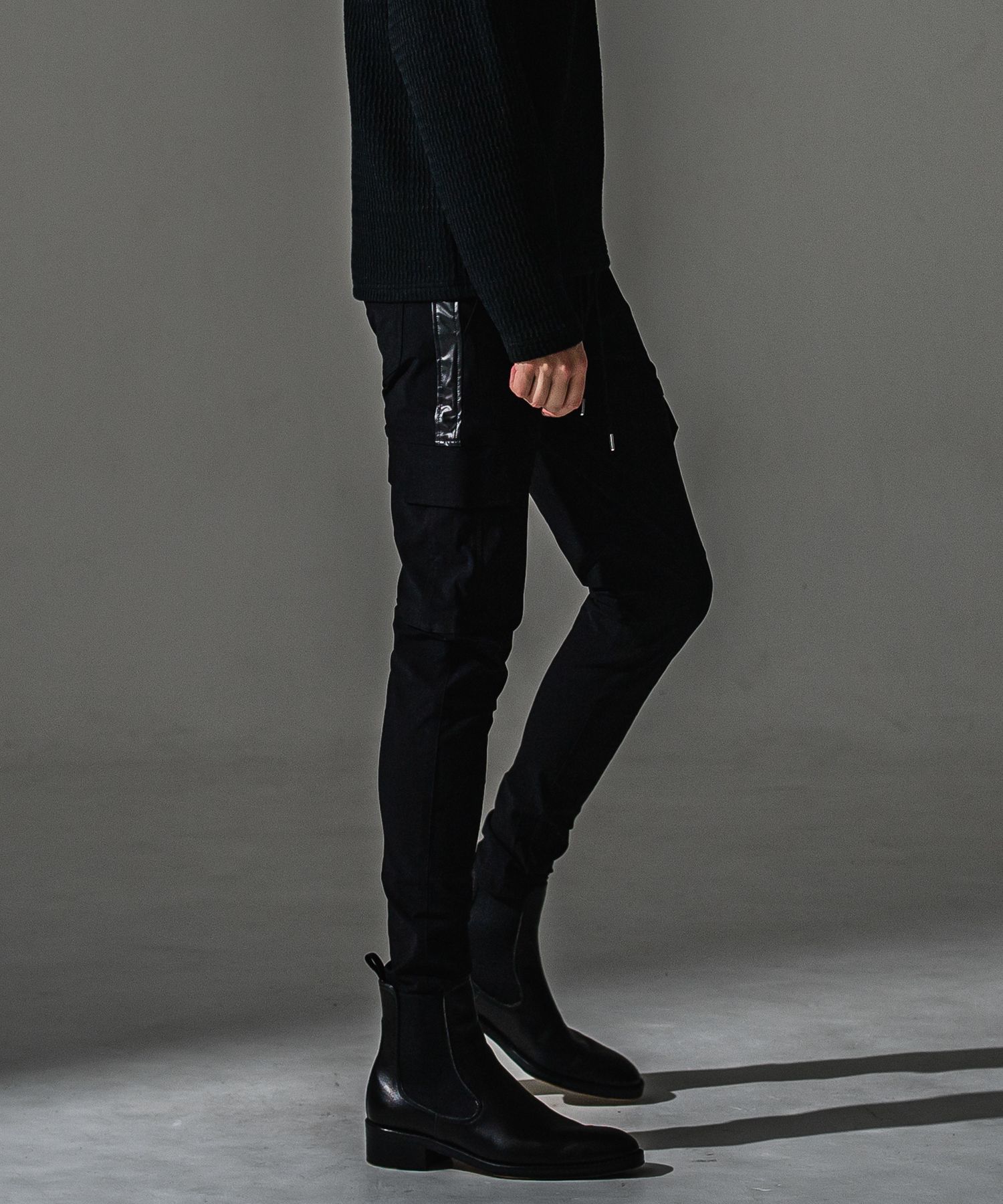 DARRELL CARGO PT / BASIC-ST-010 / レザーラインナイロンカーゴパンツ / ブラック×レザーブラック (7月下旬入荷予定)