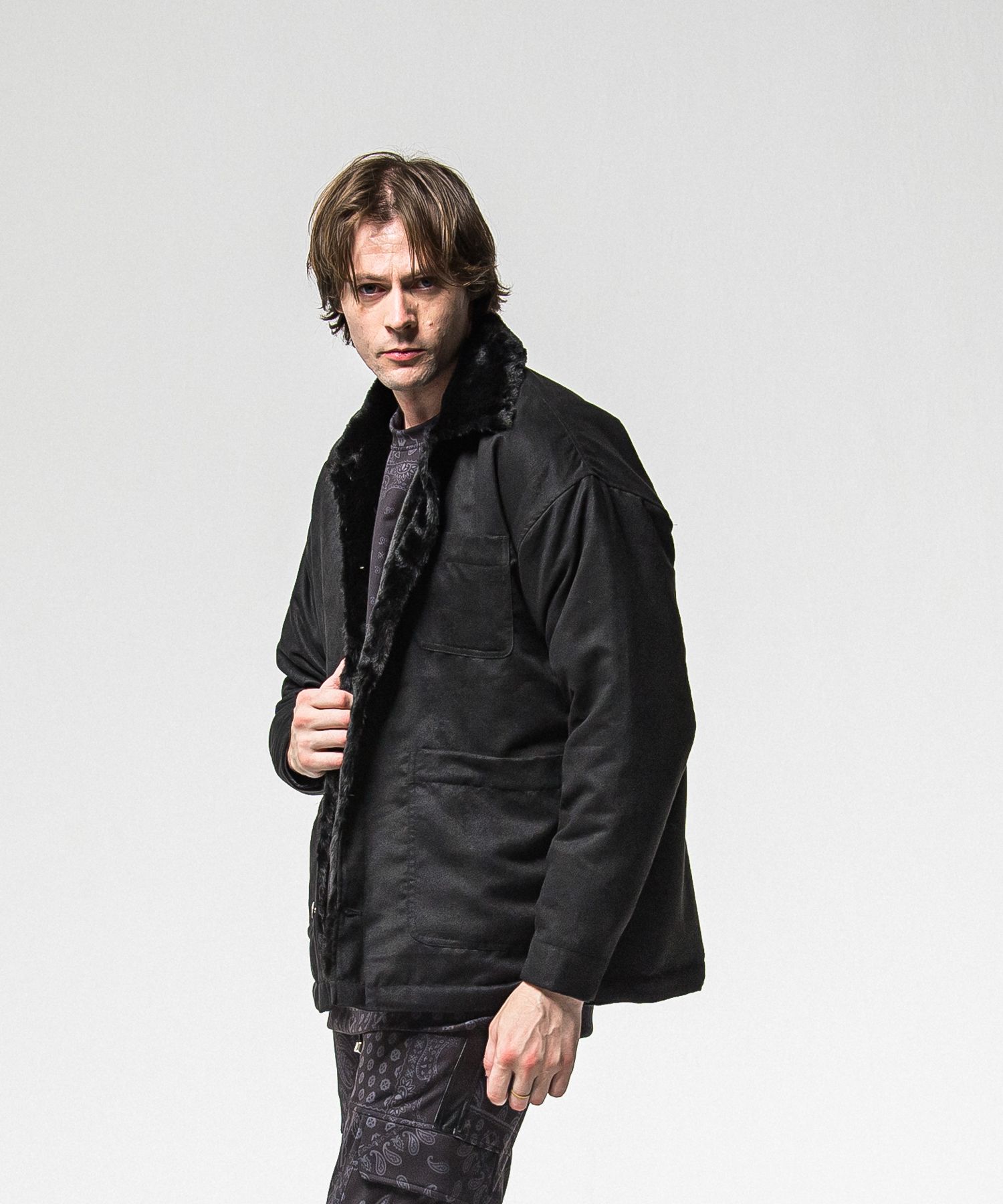 SUEDE FUR CAVER ALL / RC38-JK-003 / スエードファーカバーオール / ブラック (11月中旬入荷予定)