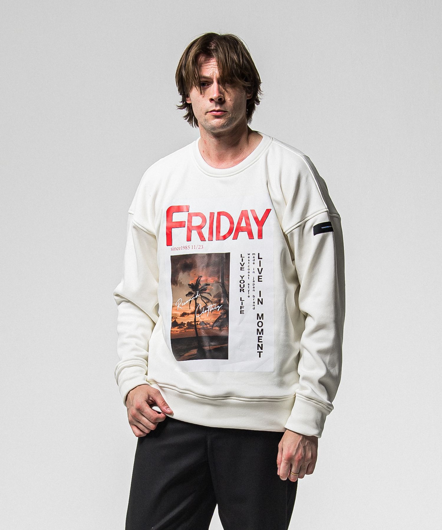 【FRIDAYコラボ】 FRIDAY OLD COVER VELOURS FLEECE TRAINER / RCF1-C-002 / 裏起毛FRIDAYオールドカバートレーナー / ホワイト (11月上旬入荷予定)