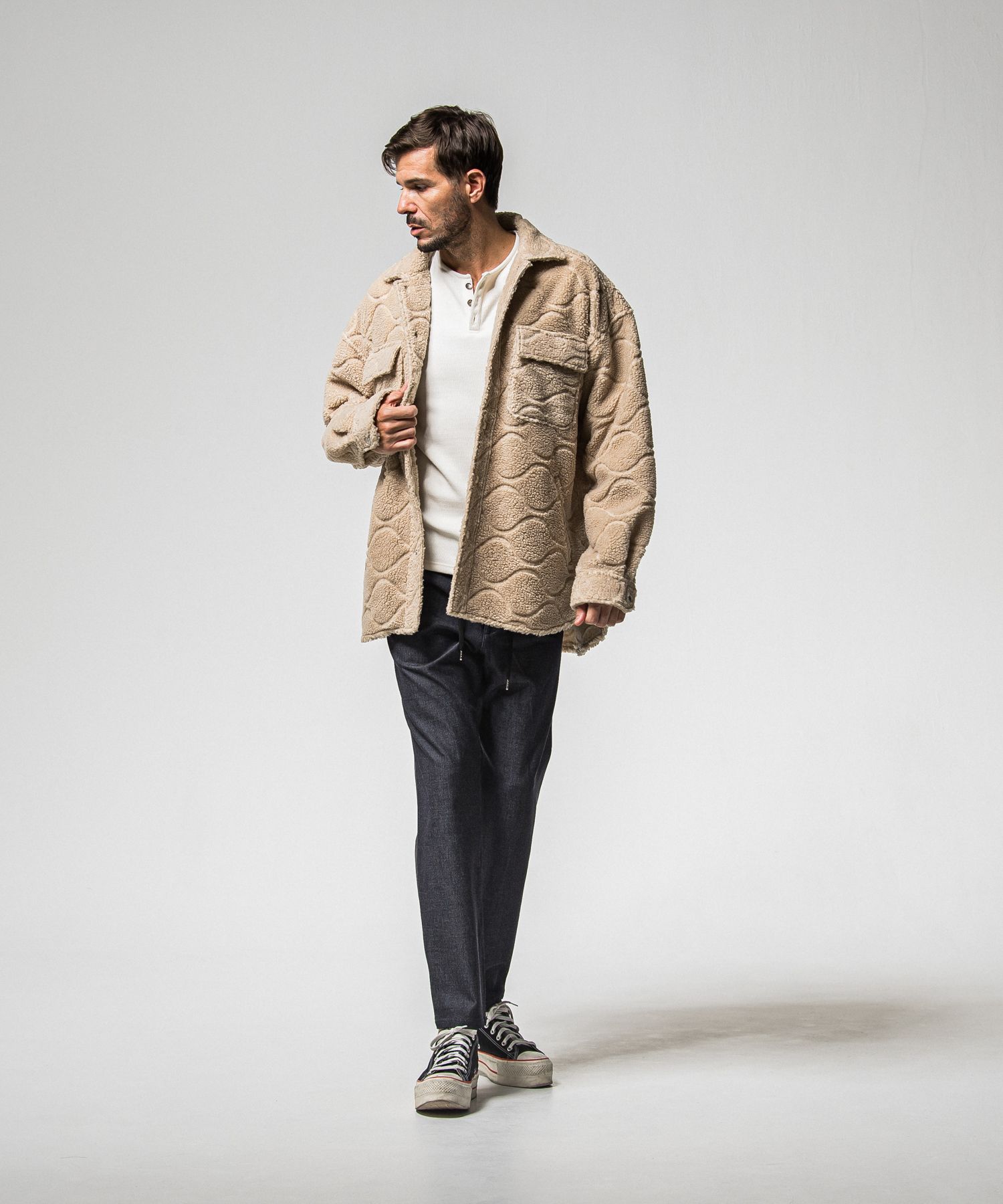 VELOURS FLEECE THERMAL HENRY / RC38-C-003 / 裏起毛サーマルヘンリーネックロングTシャツ / ホワイト (10月中旬入荷予定)