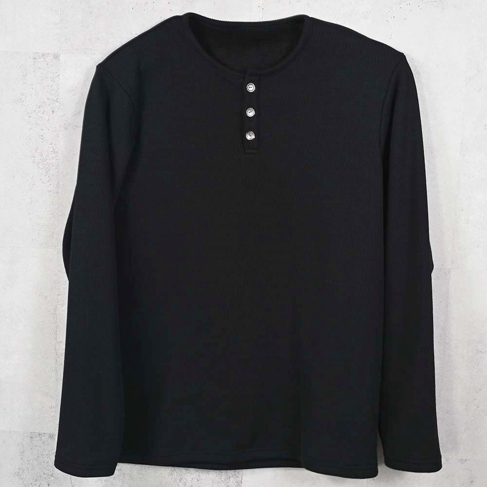 VELOURS FLEECE THERMAL HENRY / RC38-C-003 / 裏起毛サーマルヘンリーネックロングTシャツ / ブラック (10月中旬入荷予定)