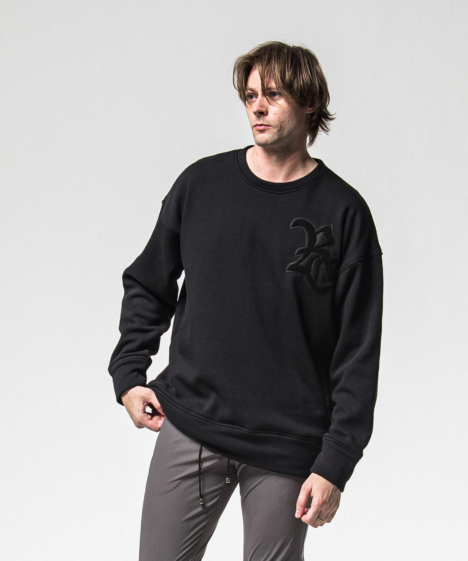 RC CHENILLE VELOURS FLEECE DROP TRAINER / RC38-C-004 / 裏起毛刺繍ワッペントレーナー / ブラック (11月上旬入荷予定)